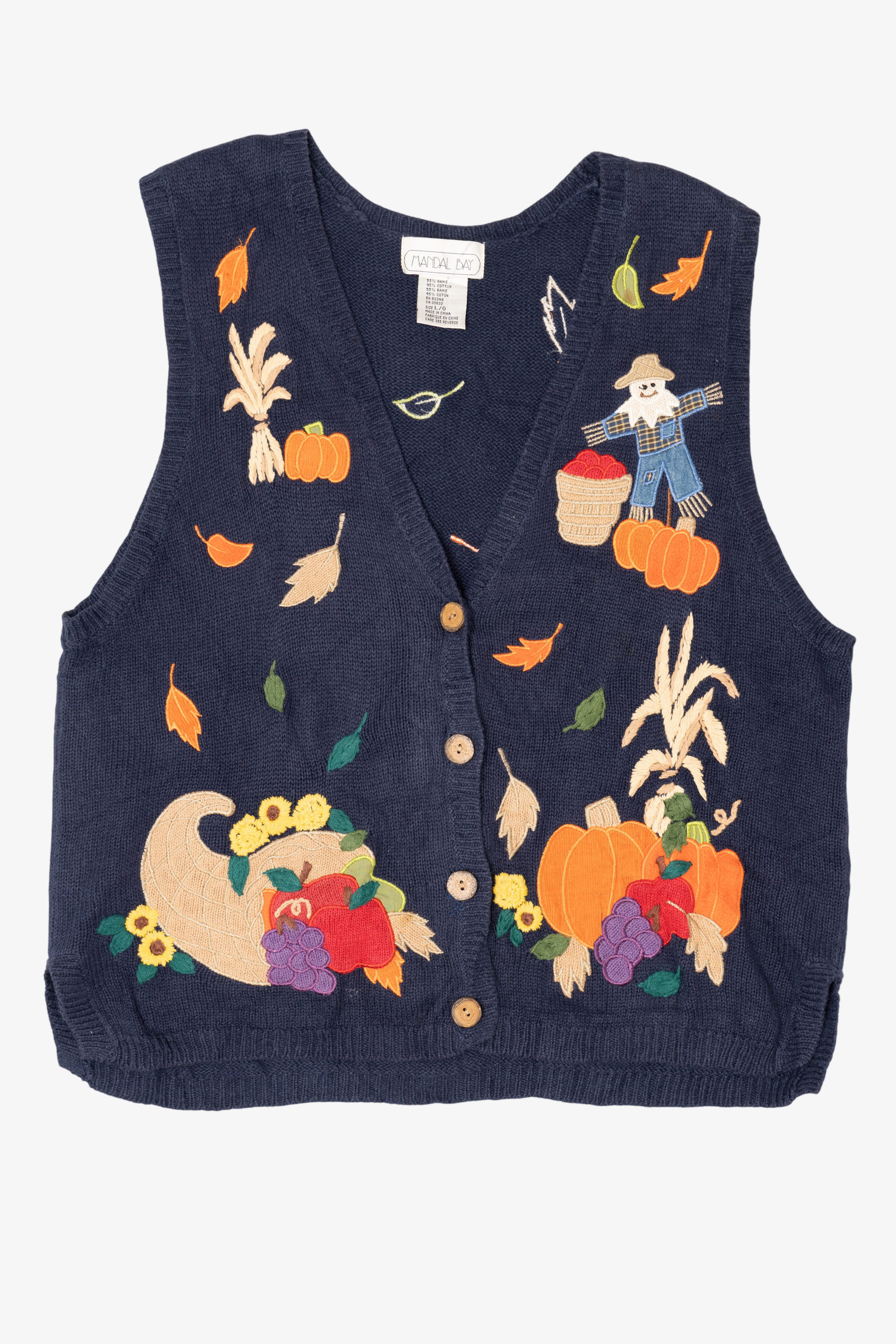 Vintage Navy Blue Mandal Bay Autumn Harvest Vest (1990s)
