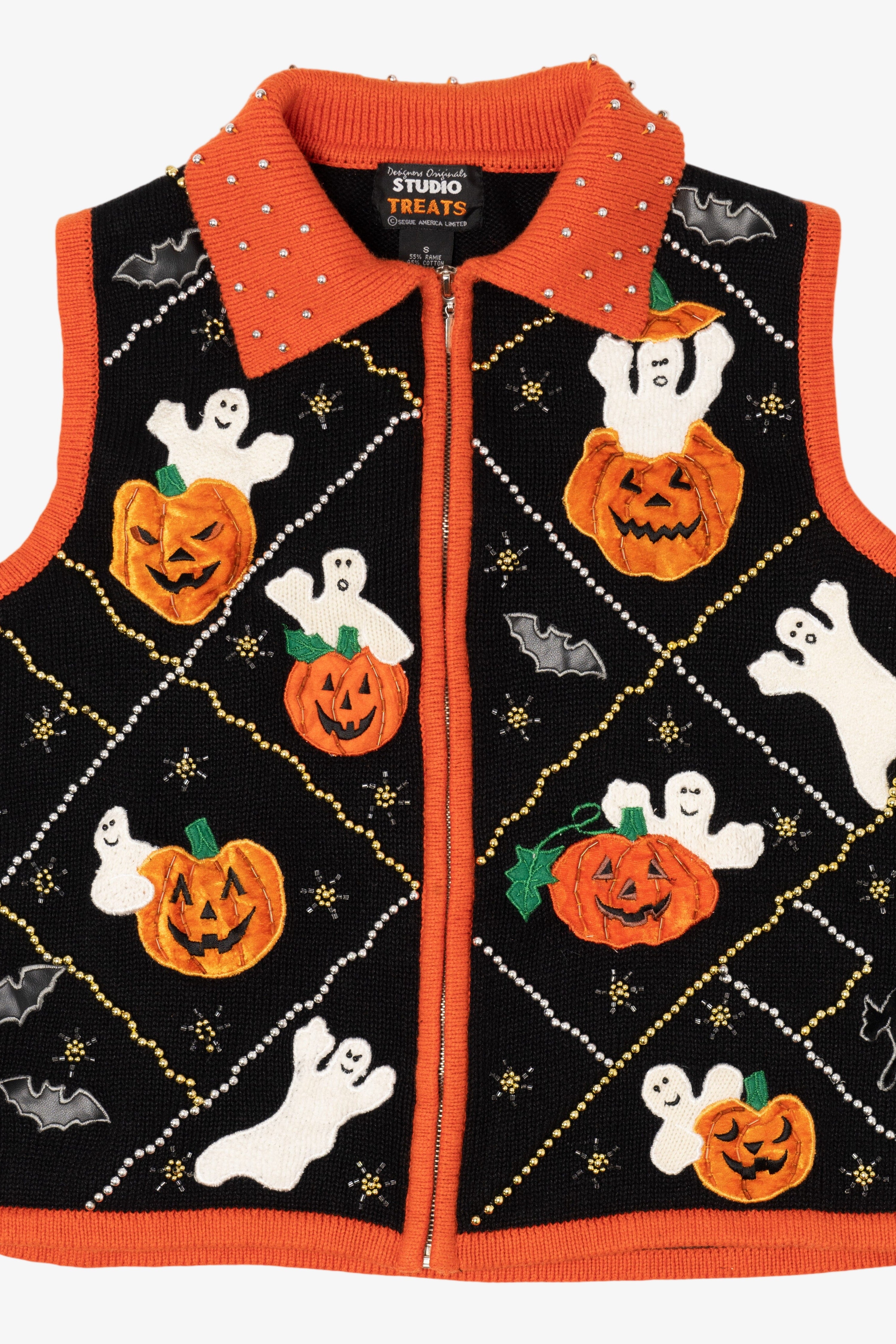 Vintage Pumpkins And Ghost Beaded Halloween Vest (1990s)