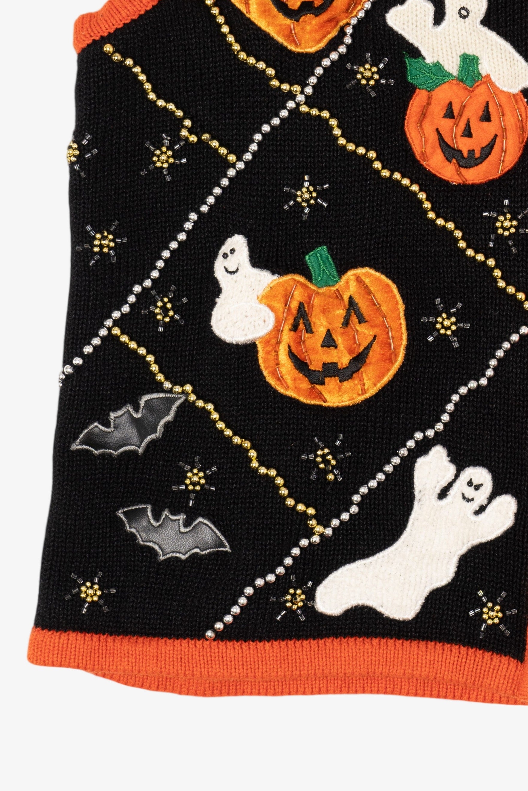 Vintage Pumpkins And Ghost Beaded Halloween Vest (1990s)