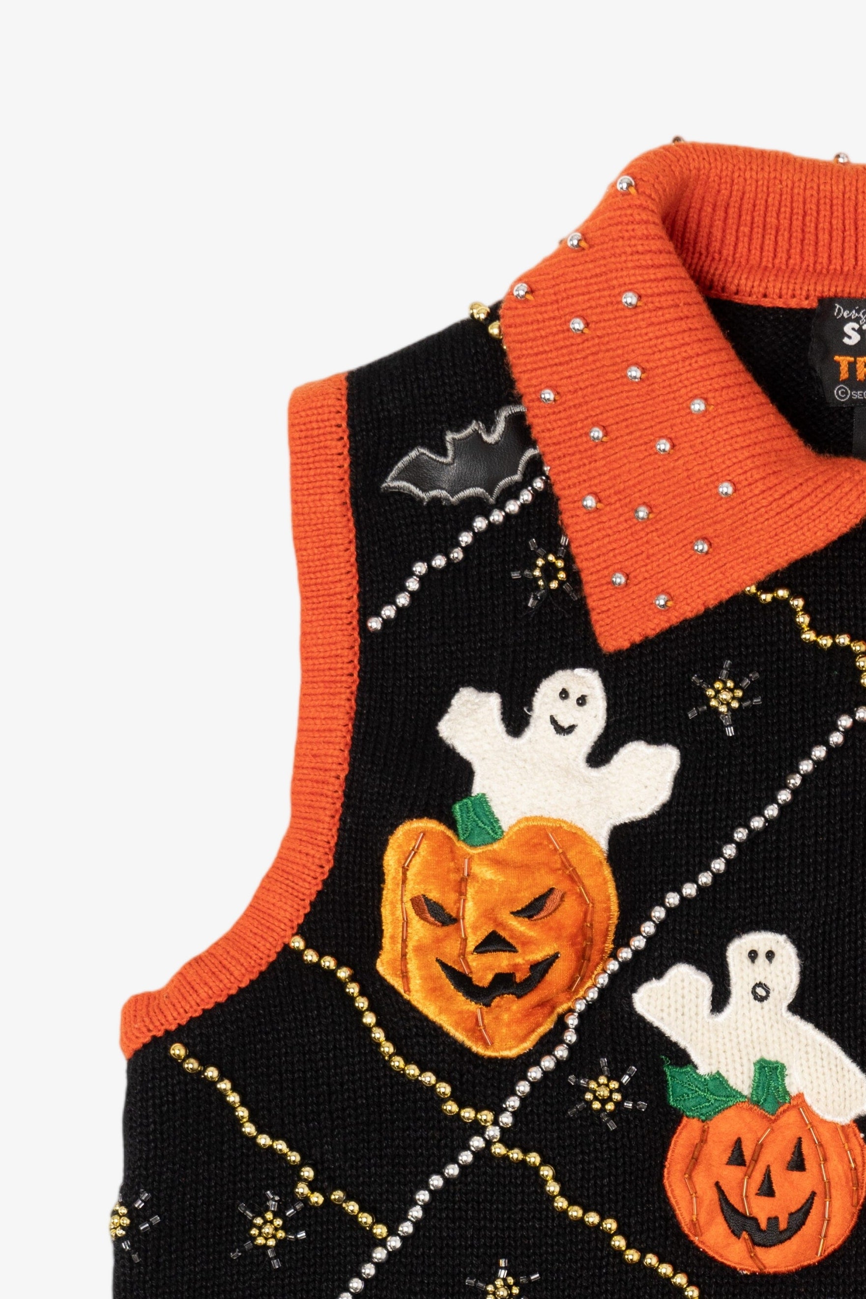 Vintage Pumpkins And Ghost Beaded Halloween Vest (1990s)