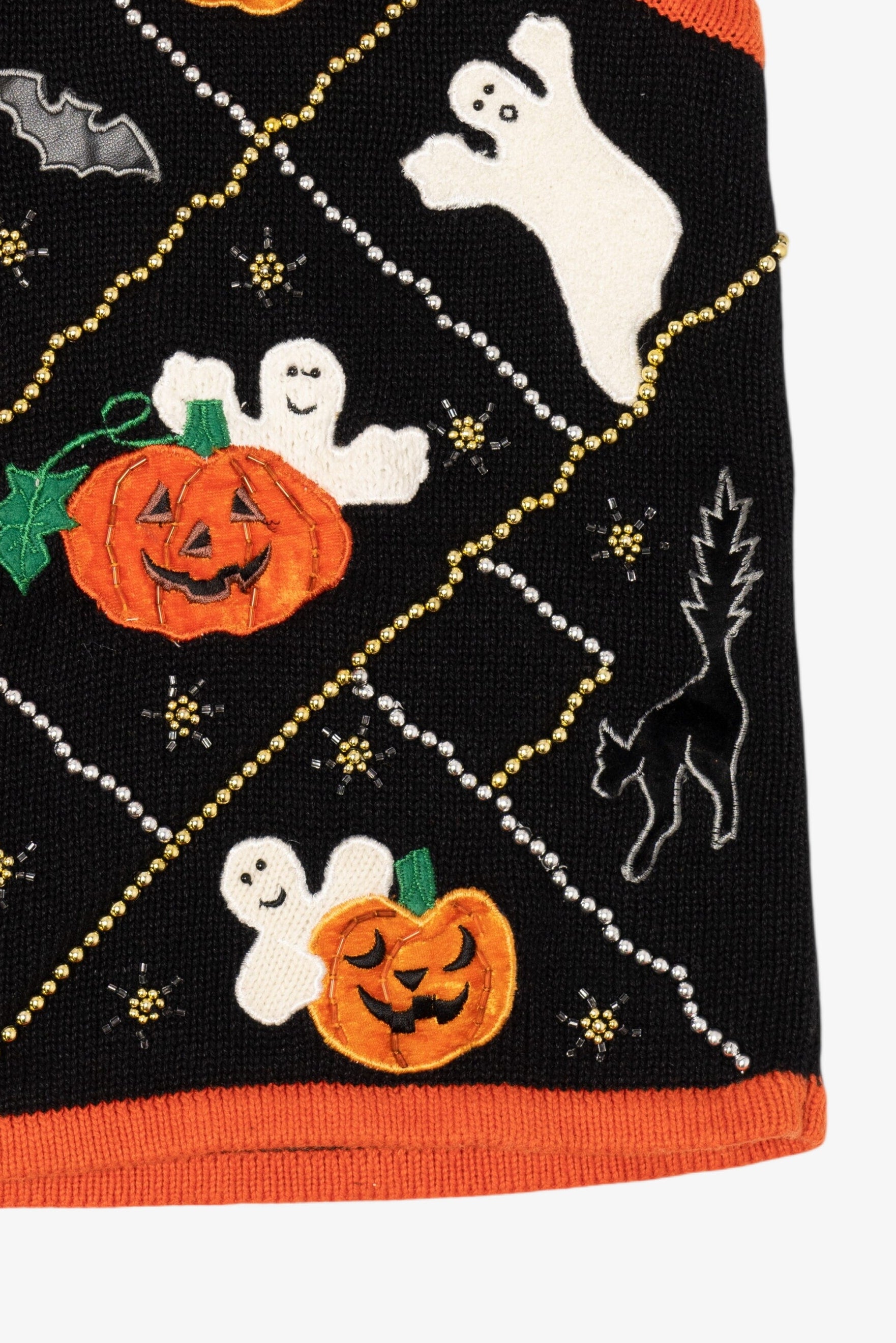 Vintage Pumpkins And Ghost Beaded Halloween Vest (1990s)