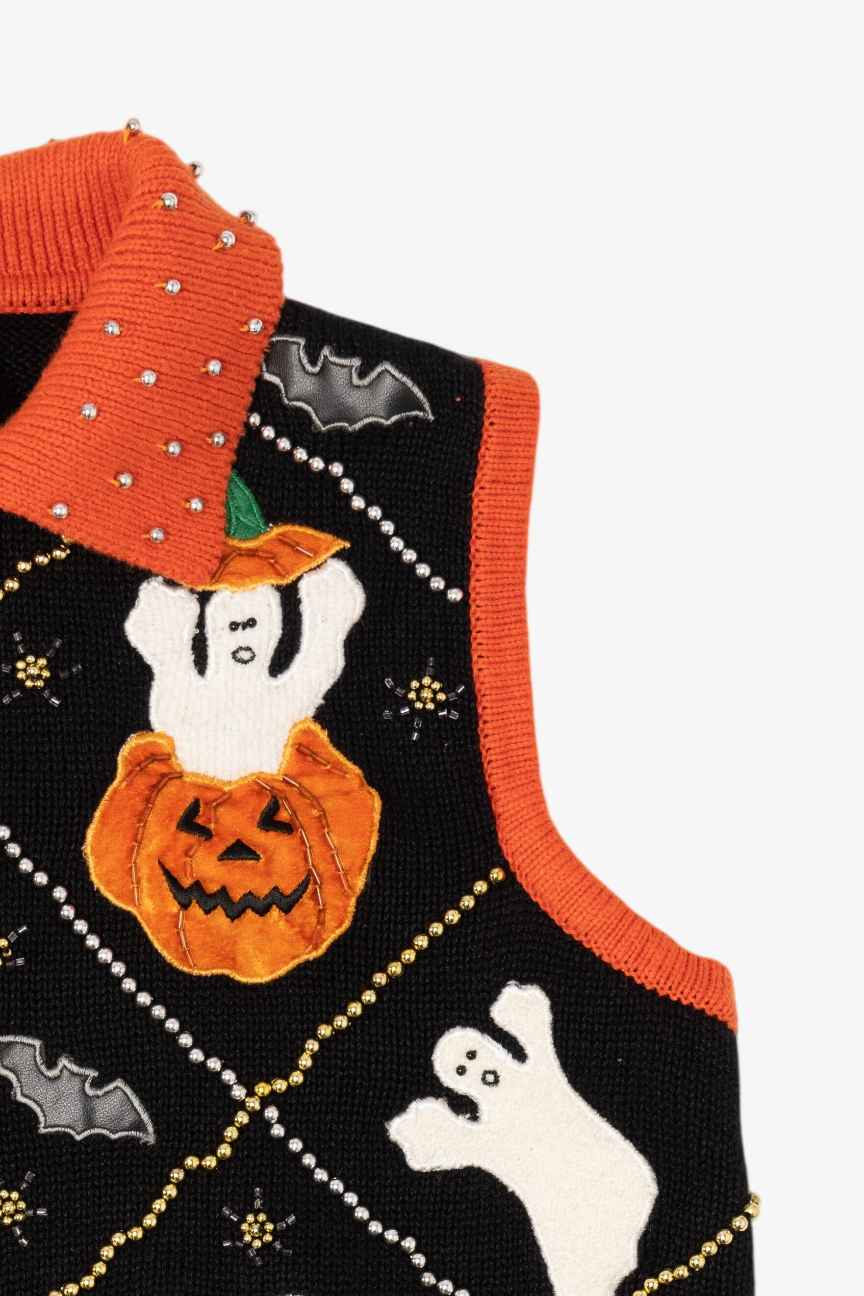 Vintage Pumpkins And Ghost Beaded Halloween Vest (1990s)