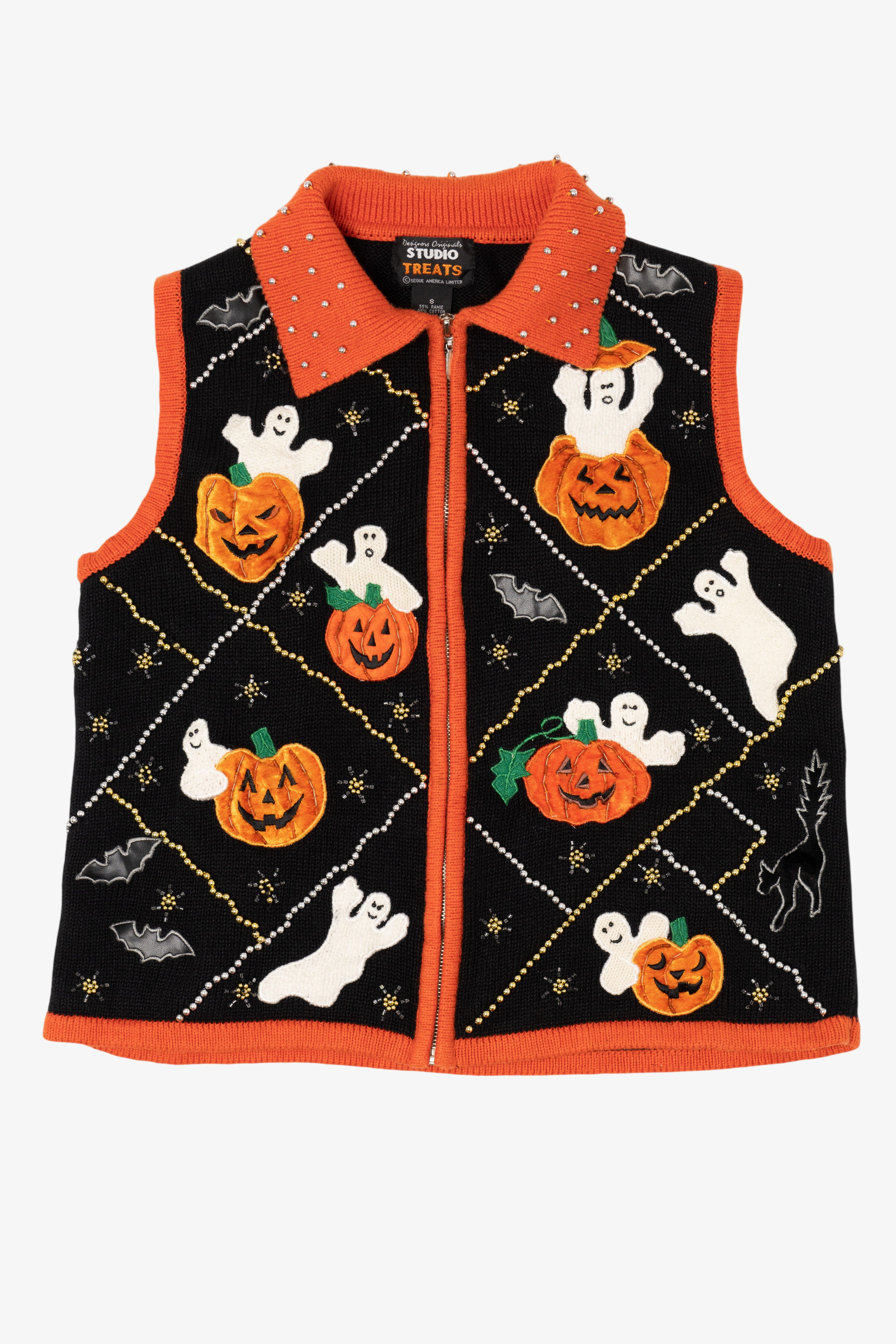 Vintage Pumpkins And Ghost Beaded Halloween Vest (1990s)