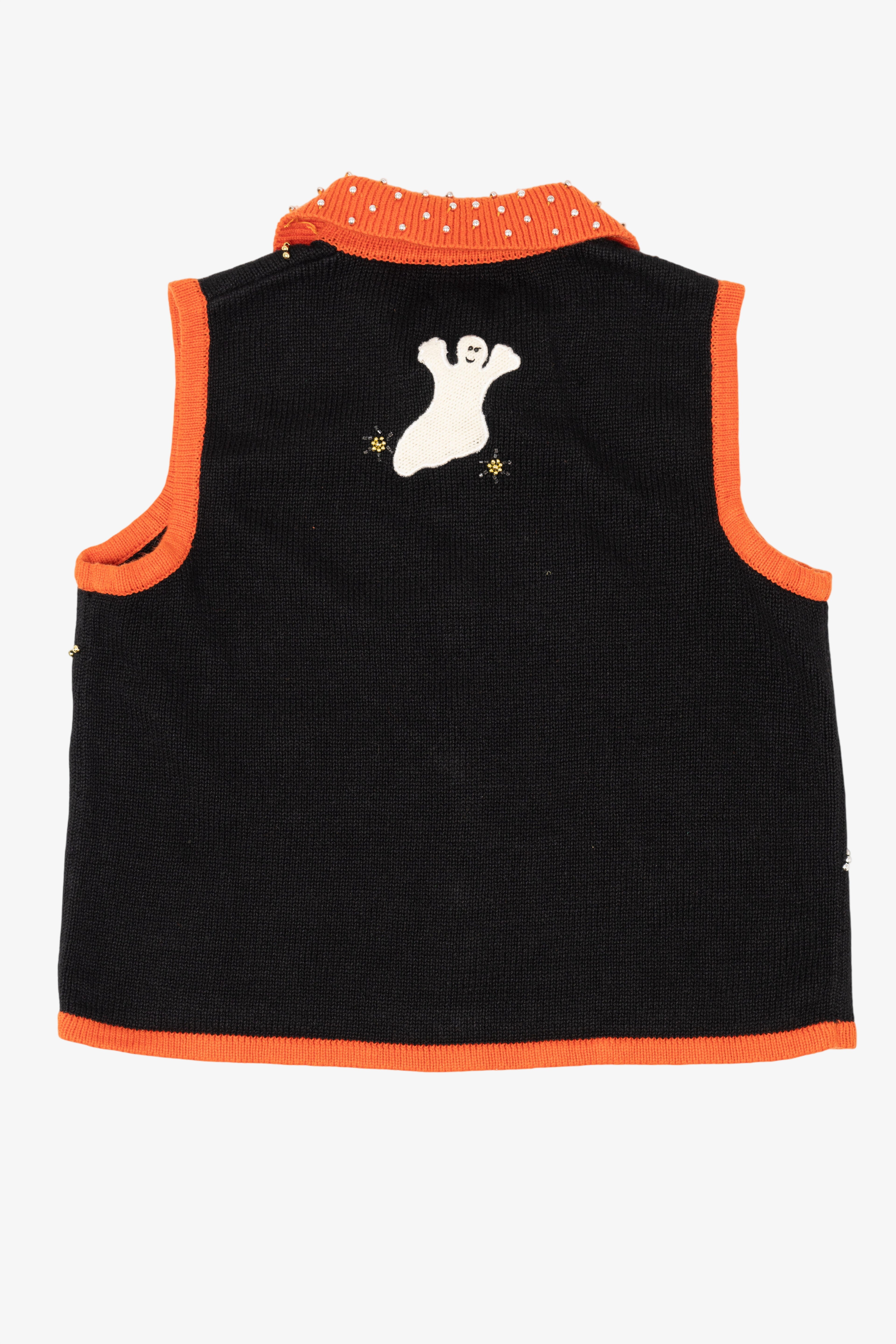 Vintage Pumpkins And Ghost Beaded Halloween Vest (1990s)