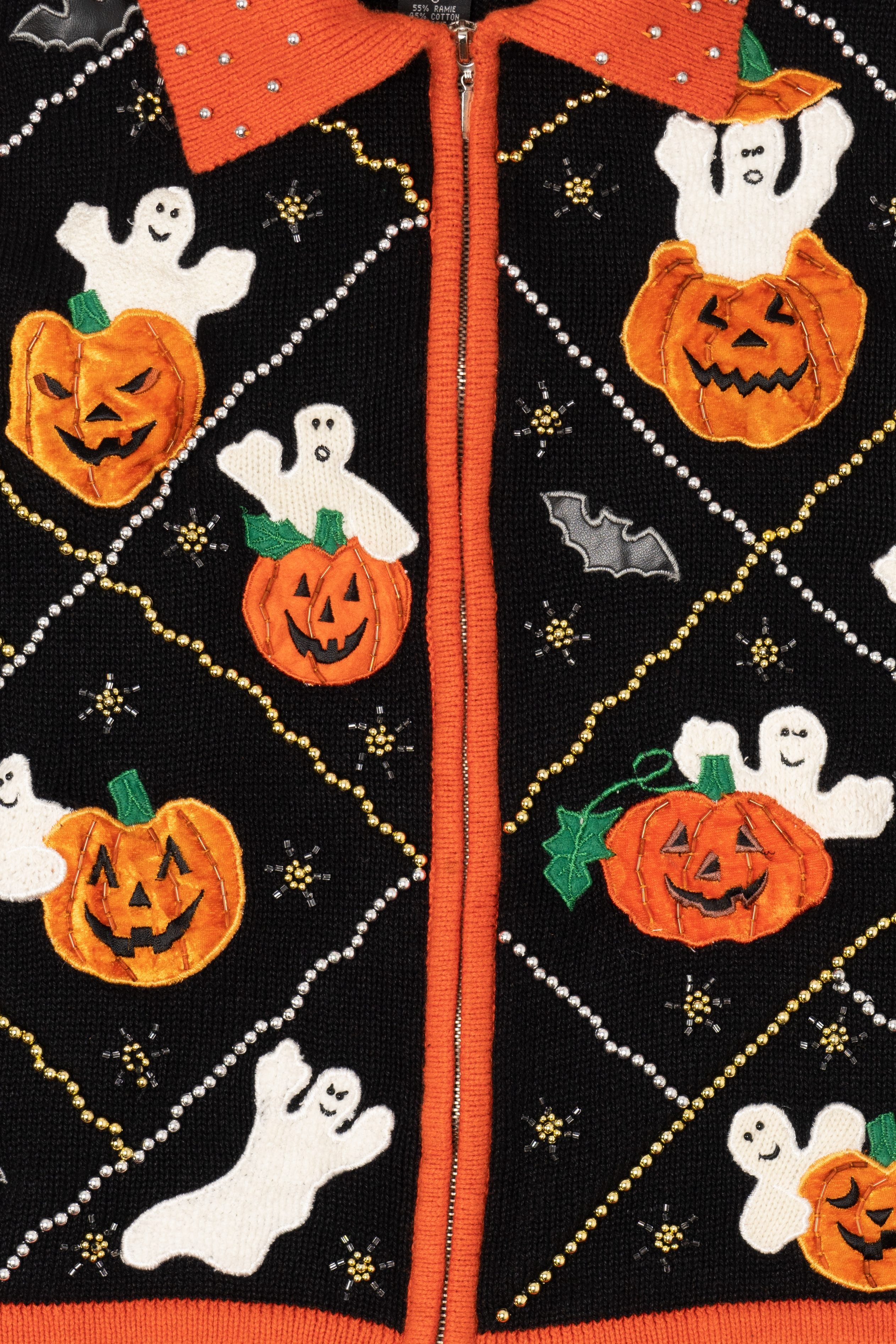 Vintage Pumpkins And Ghost Beaded Halloween Vest (1990s)