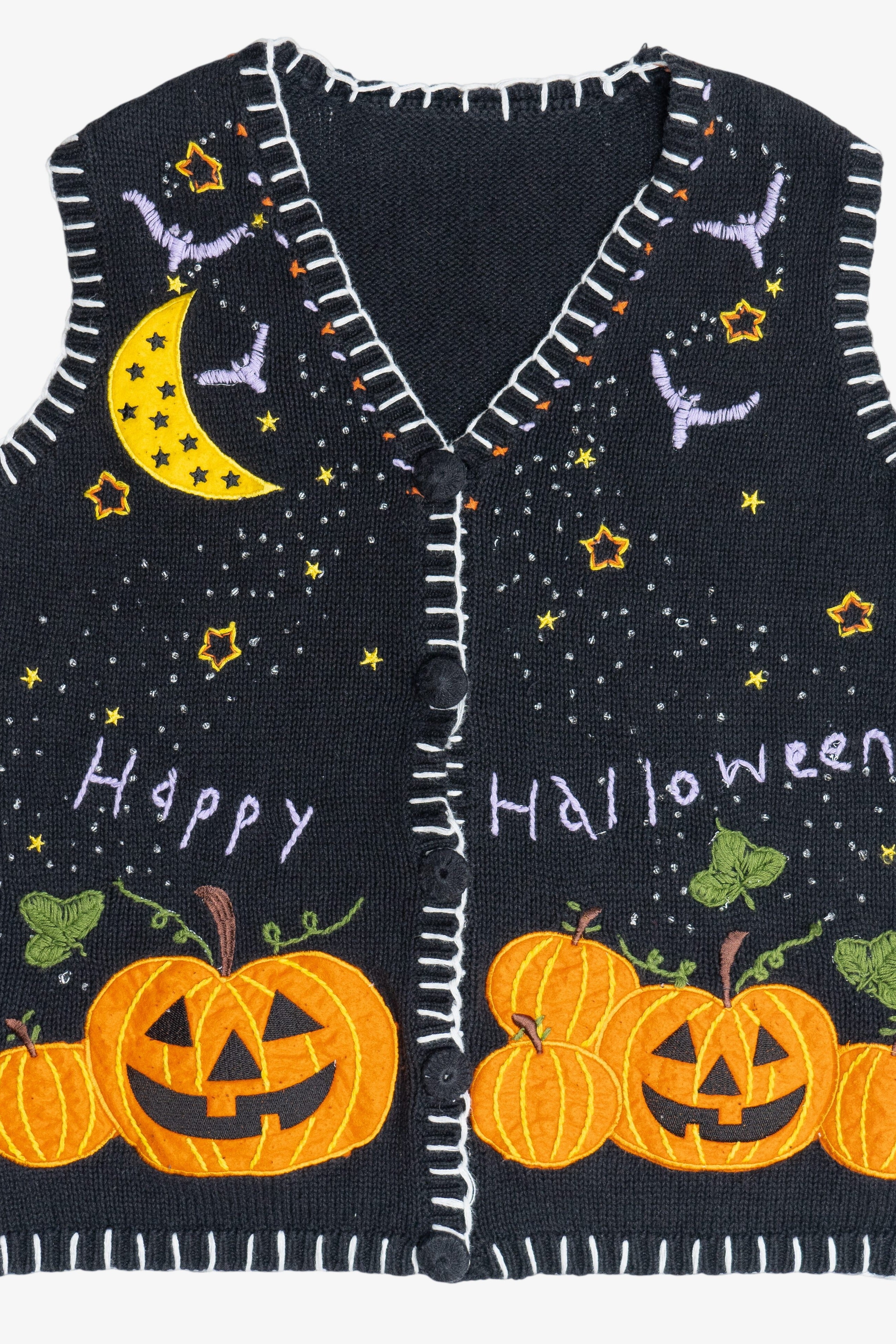 Vintage "Happy Halloween" Pumpkins & Starry Sky Vest (1990s)