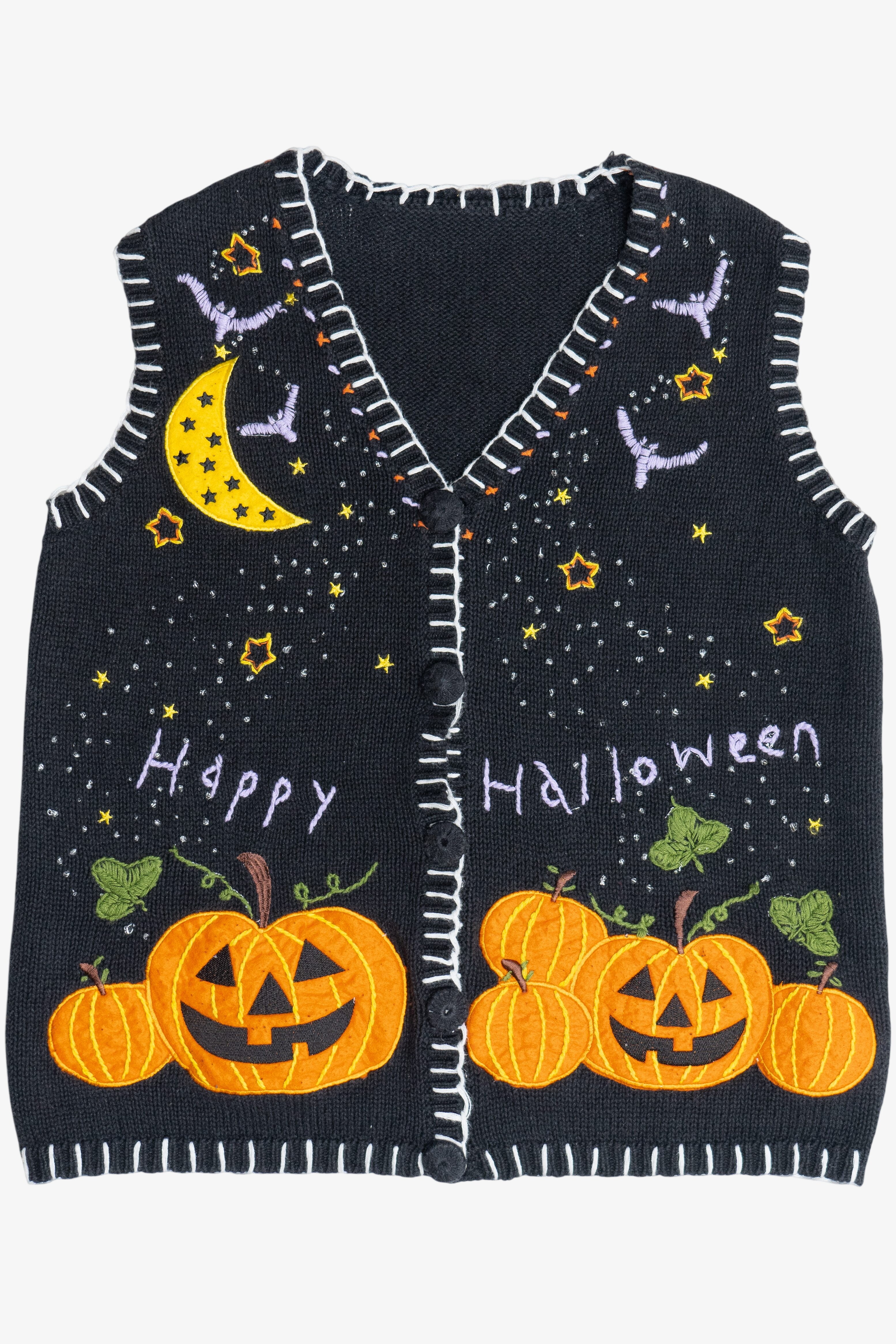 Vintage "Happy Halloween" Pumpkins & Starry Sky Vest (1990s)