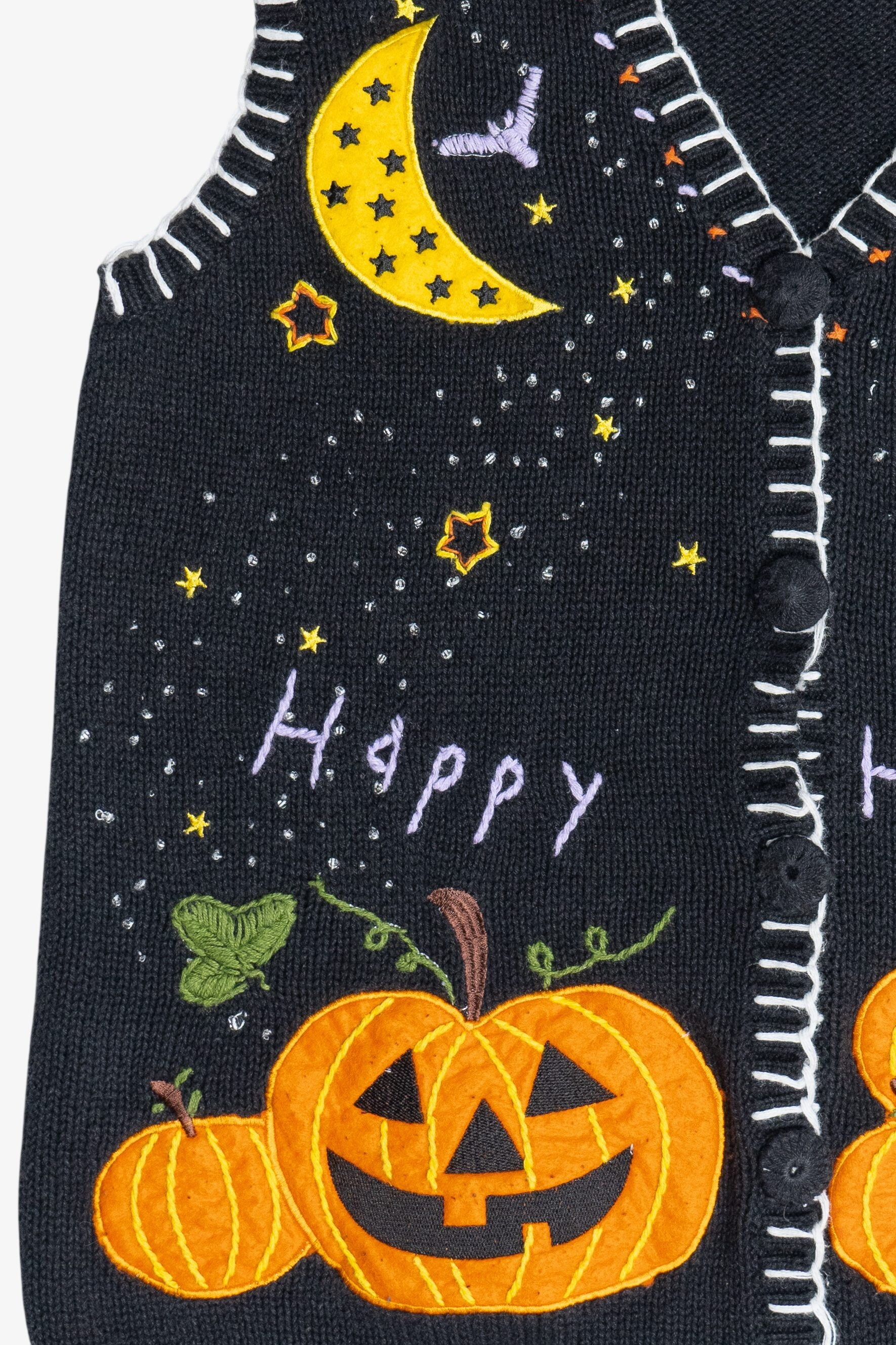 Vintage "Happy Halloween" Pumpkins & Starry Sky Vest (1990s)