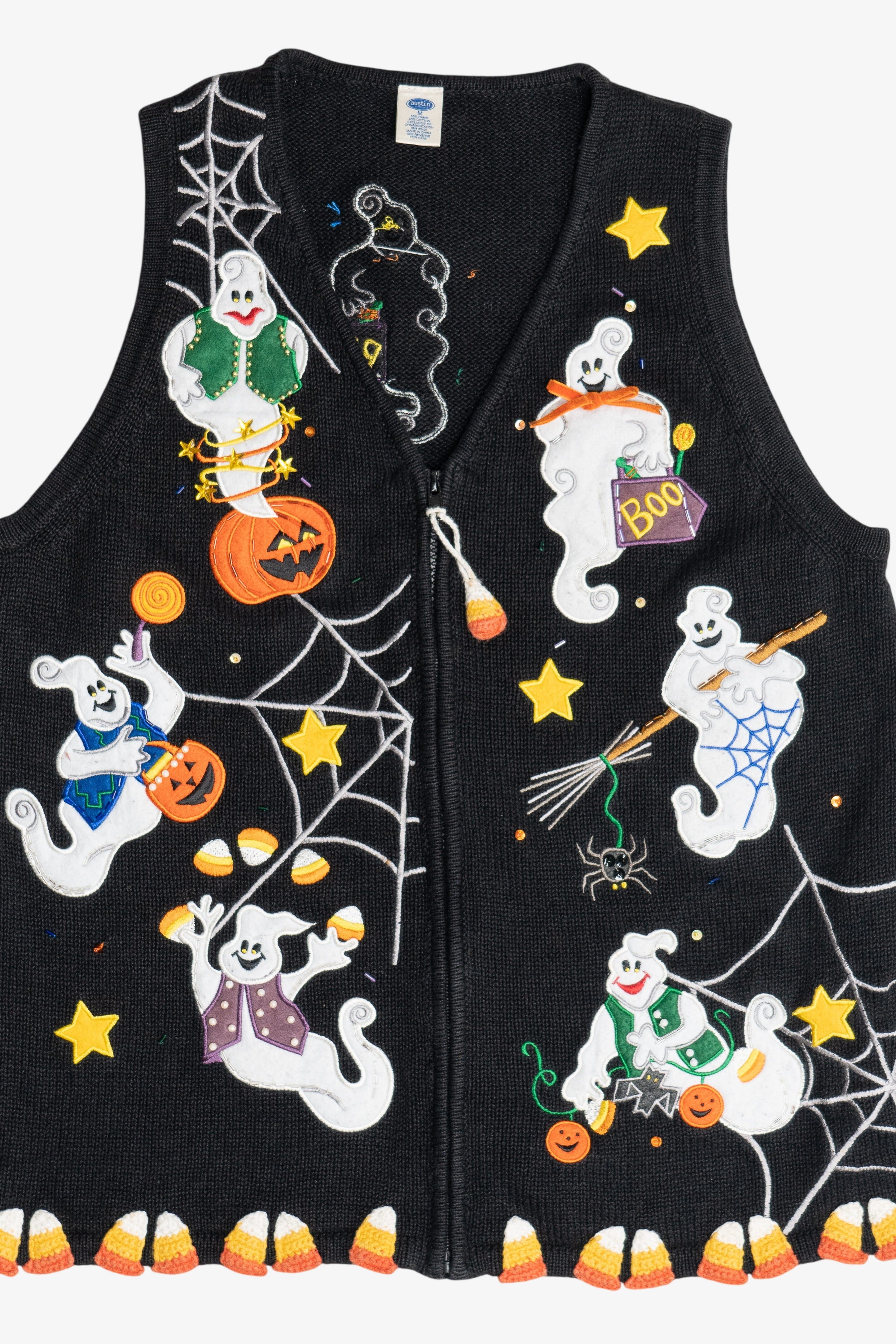 Vintage Ghosts & Candy Corn Halloween Vest (1990s)