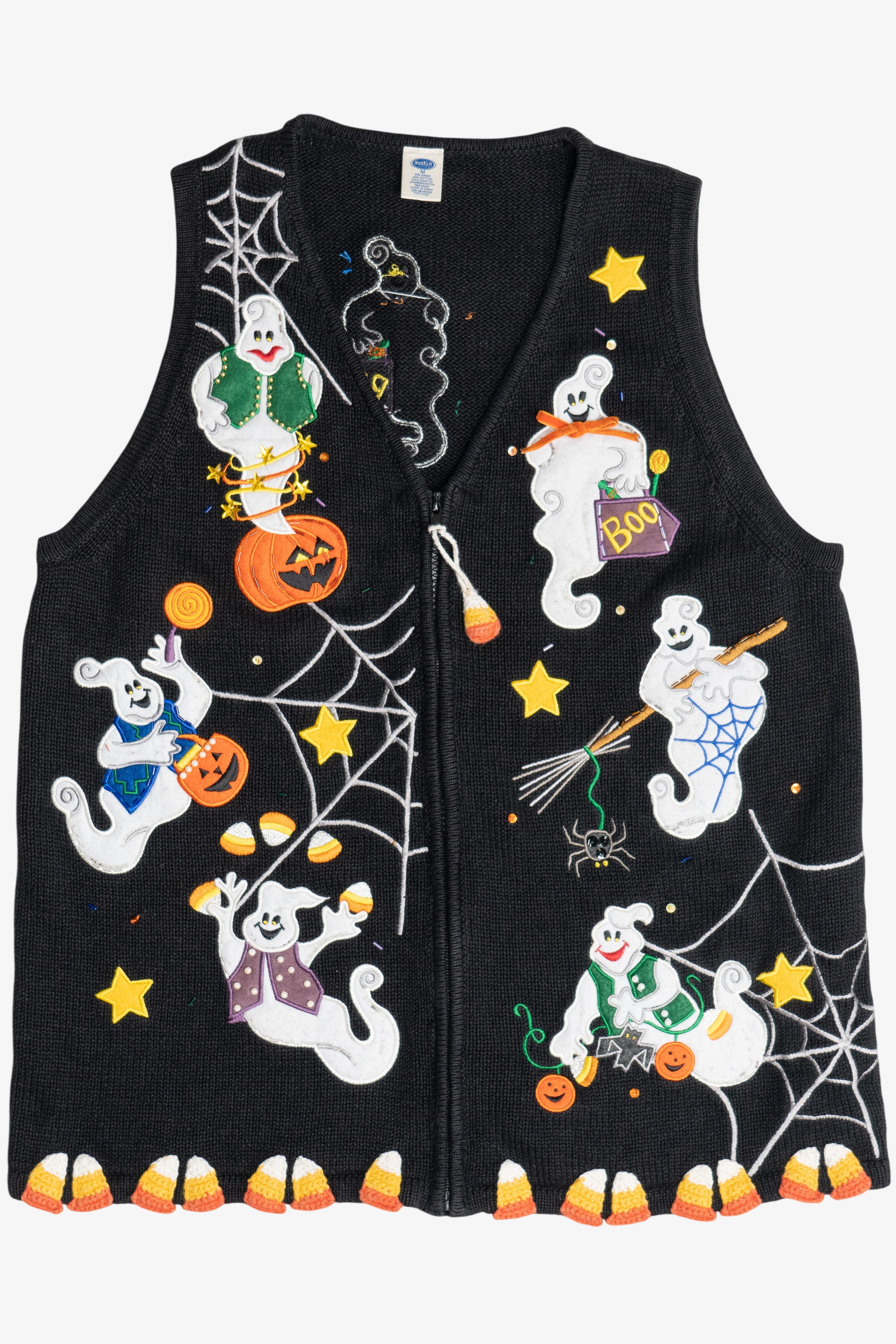Vintage Ghosts & Candy Corn Halloween Vest (1990s)