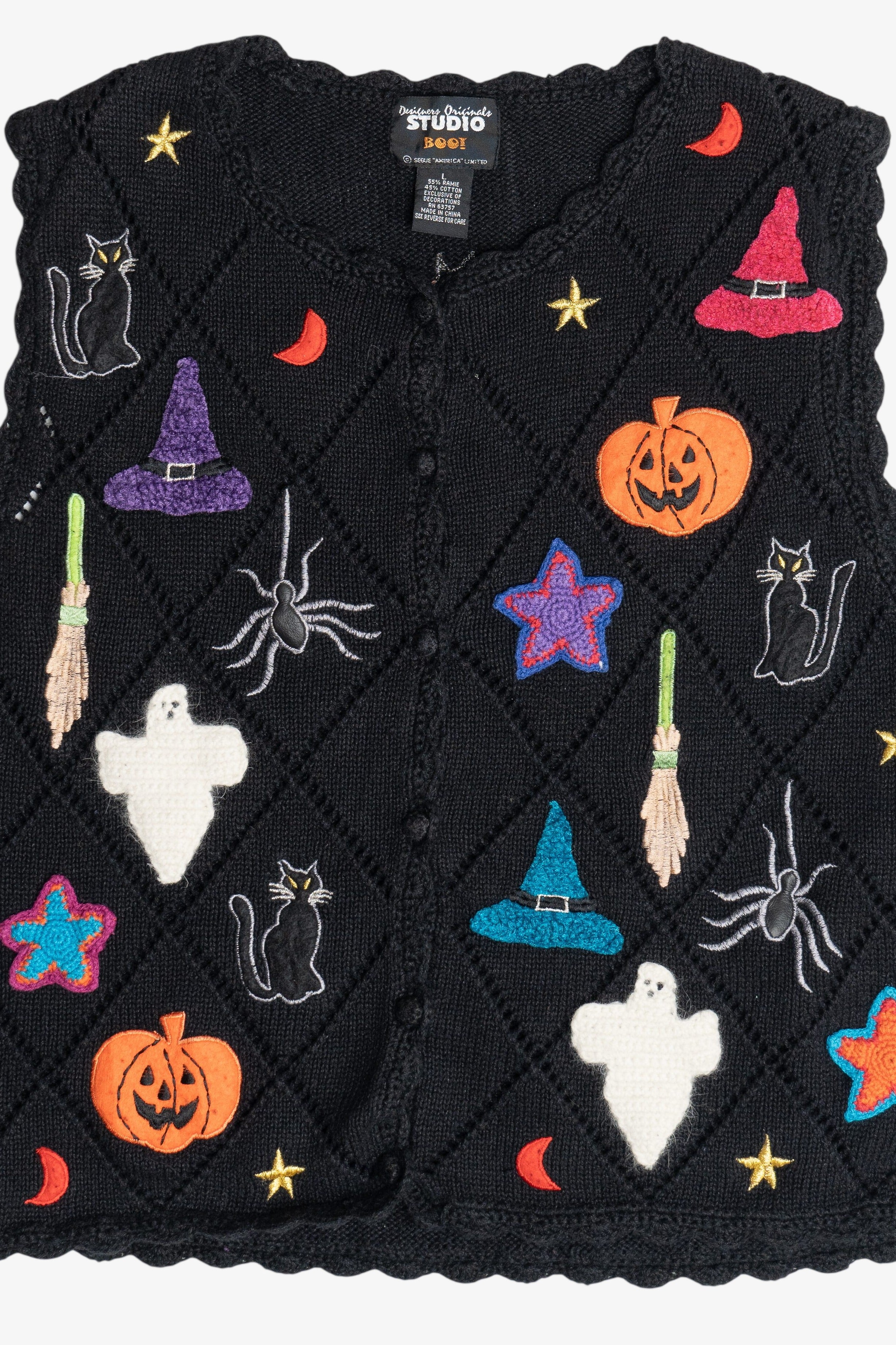 Vintage Crochet Applique Halloween Vest (1990s)