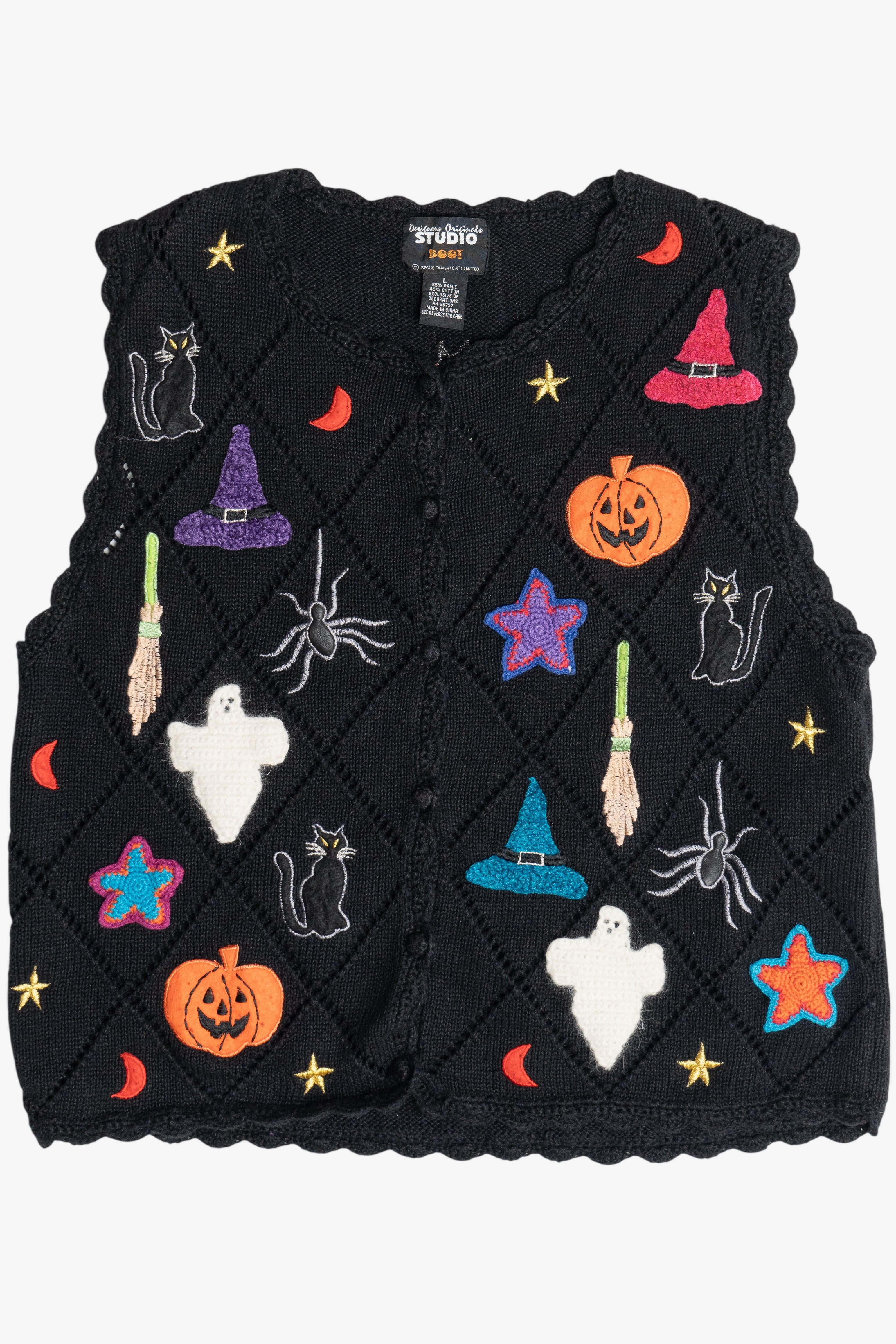 Vintage Crochet Applique Halloween Vest (1990s)