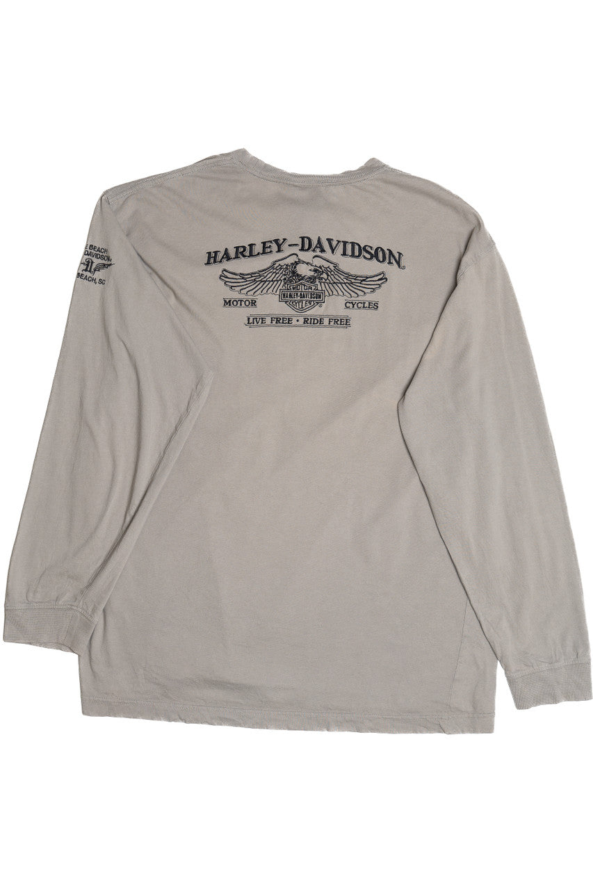 Harley Davidson Myrtle Beach Embroidered Text Long Sleeve Pocket T-Shirt