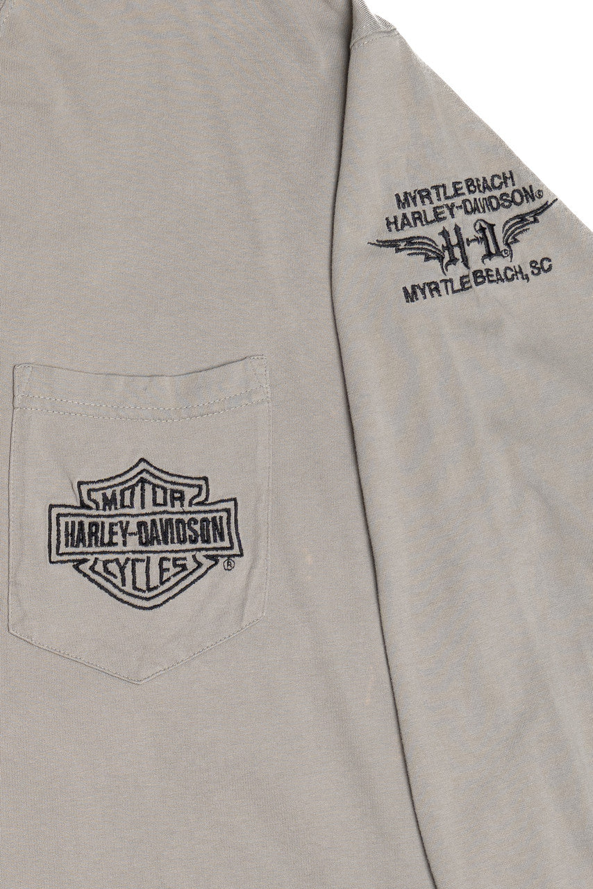 Harley Davidson Myrtle Beach Embroidered Text Long Sleeve Pocket T-Shirt