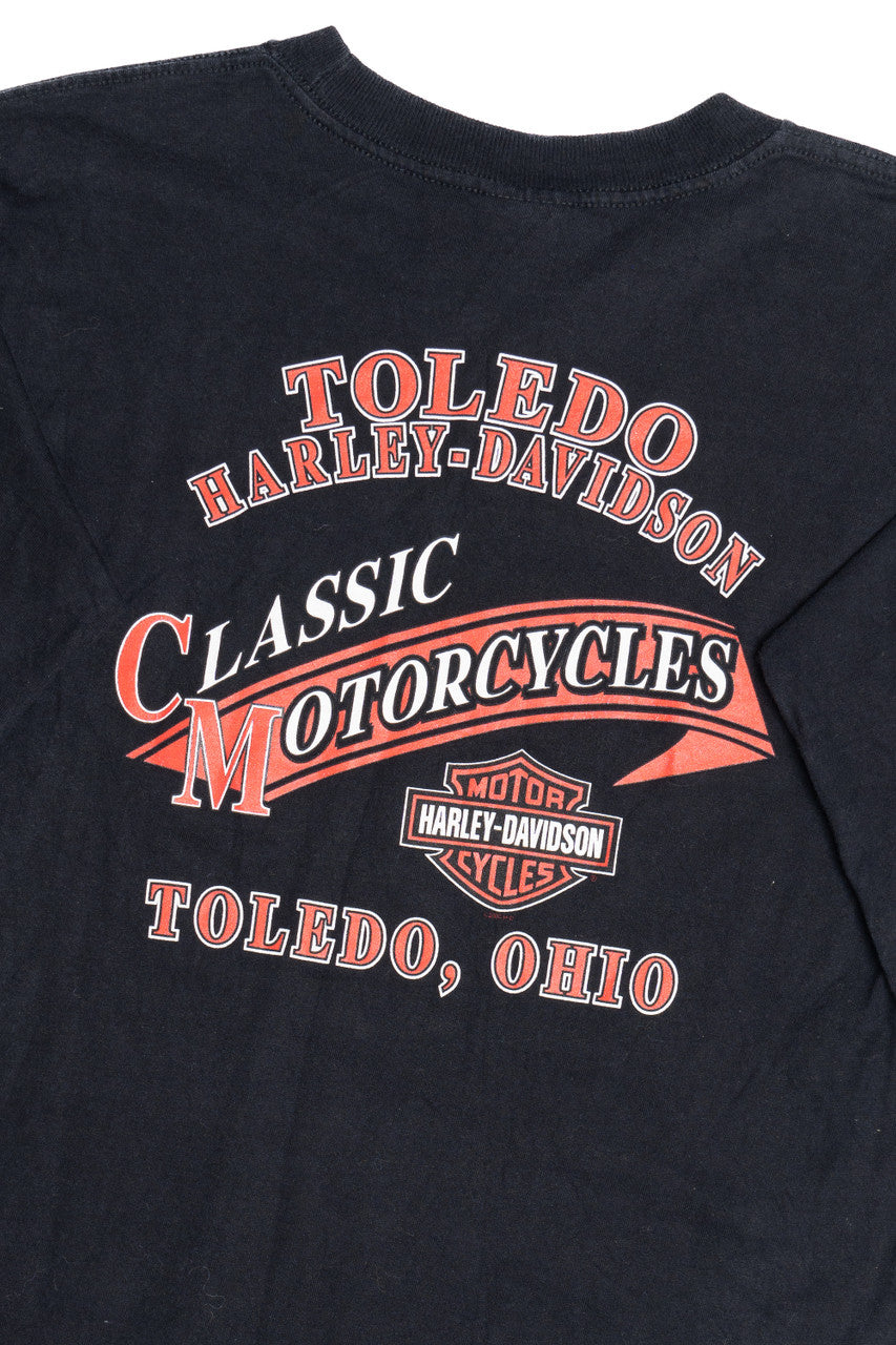 Harley Davidson "Toledo, Ohio" Flame Sleeve Pocket T-Shirt