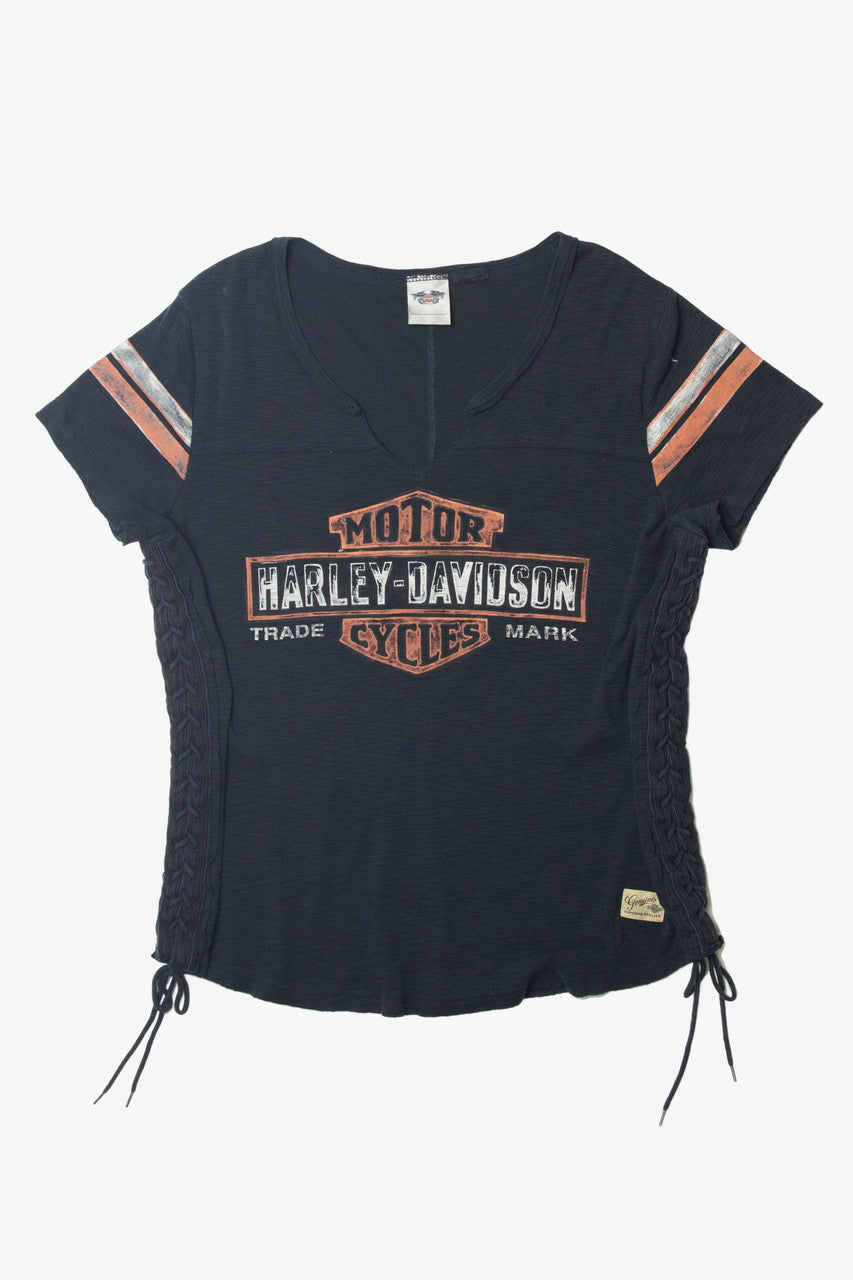 Harley Davidson Ribbon Laced Tied Sides T-Shirt 1016