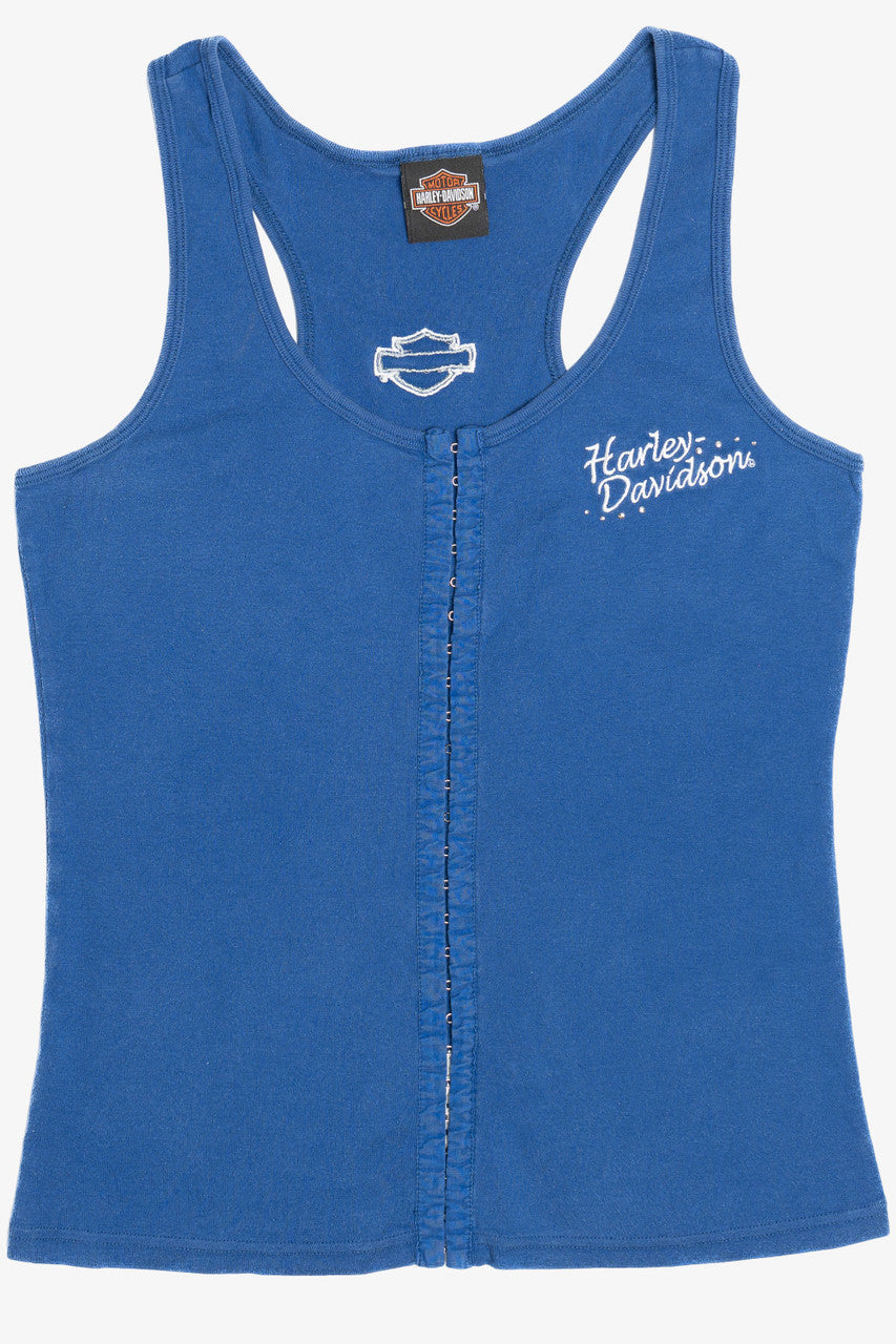 Vintage Harley Davidson Hook & Eye Clasp Rhinestone Detail Tank Top