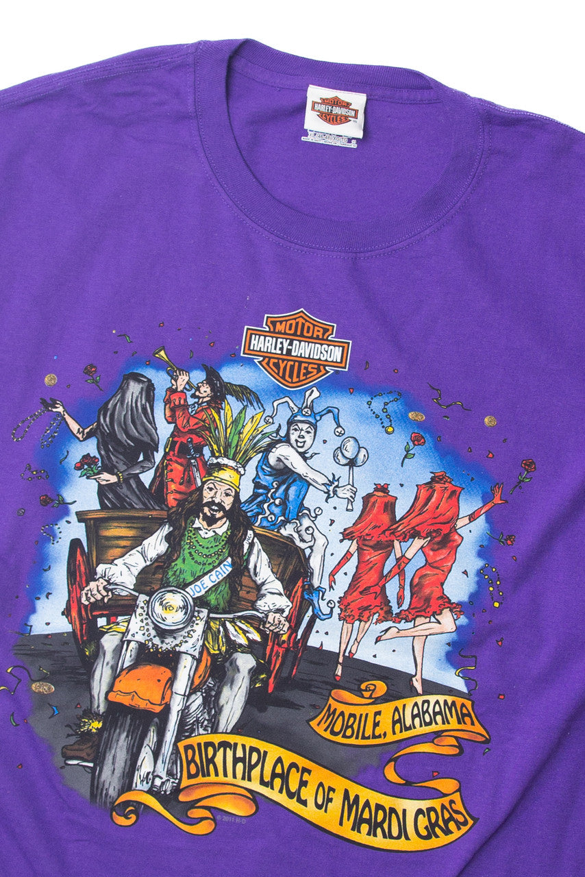 Purple Harley "Mobile, Alabama Birthplace Of Mardi Gras" Davidson T-Shirt (2010s) 