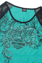  Teal Sleeve Mesh Stitch Harley Davidson T-Shirt (2010s)