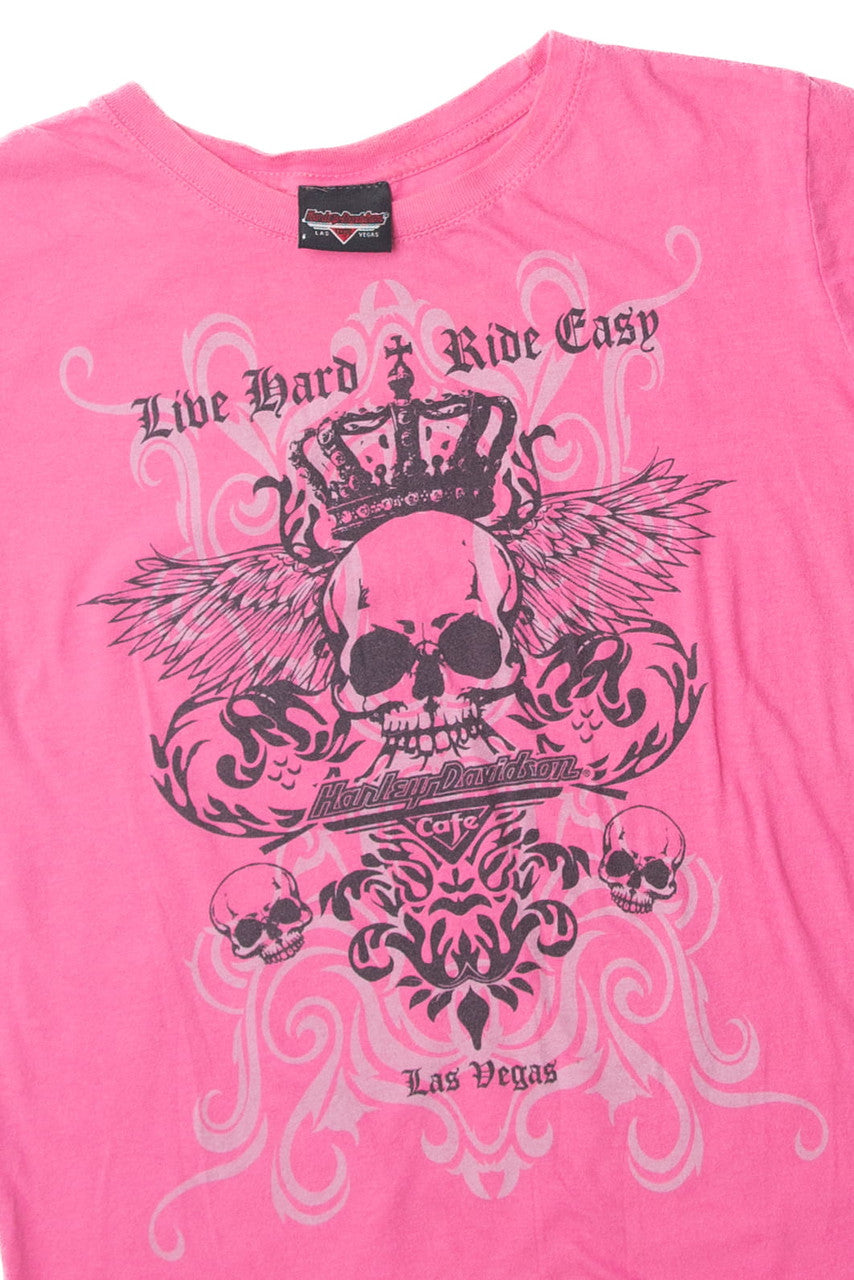 Harley-Davidson ラスベガス Tシャツ XL ピンク Live Hard Ride Easy