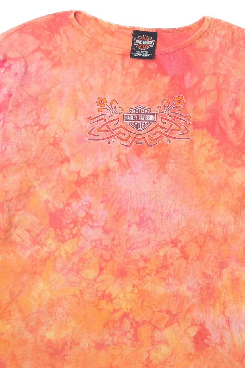 Vintage Harley Davidson Orange Pink Tie Dye Long Sleeve T-Shirt (2000s)