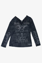 Recycled Lace Up Harley Davidson Long Sleeve T-Shirt