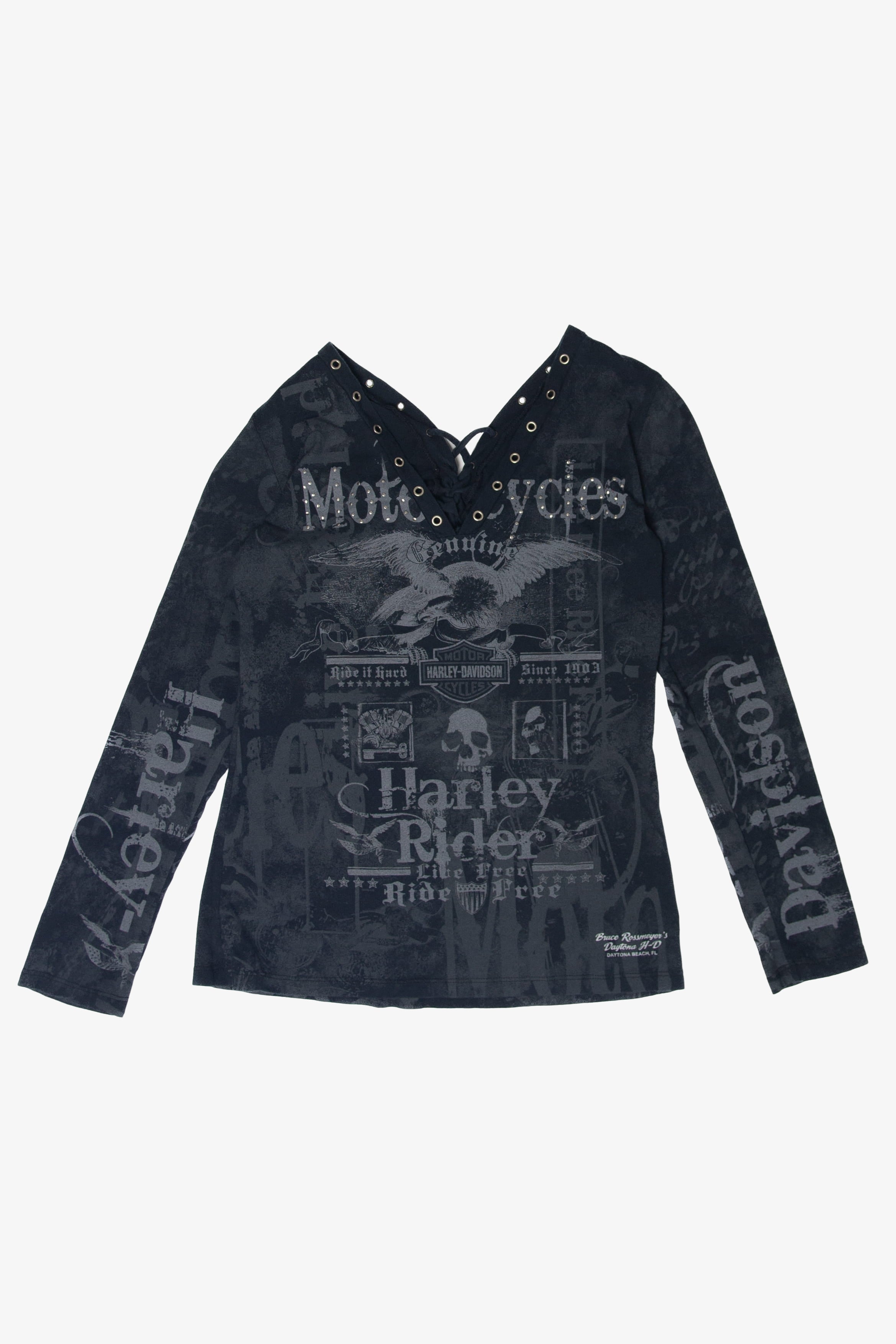 Recycled Lace Up Harley Davidson Long Sleeve T-Shirt