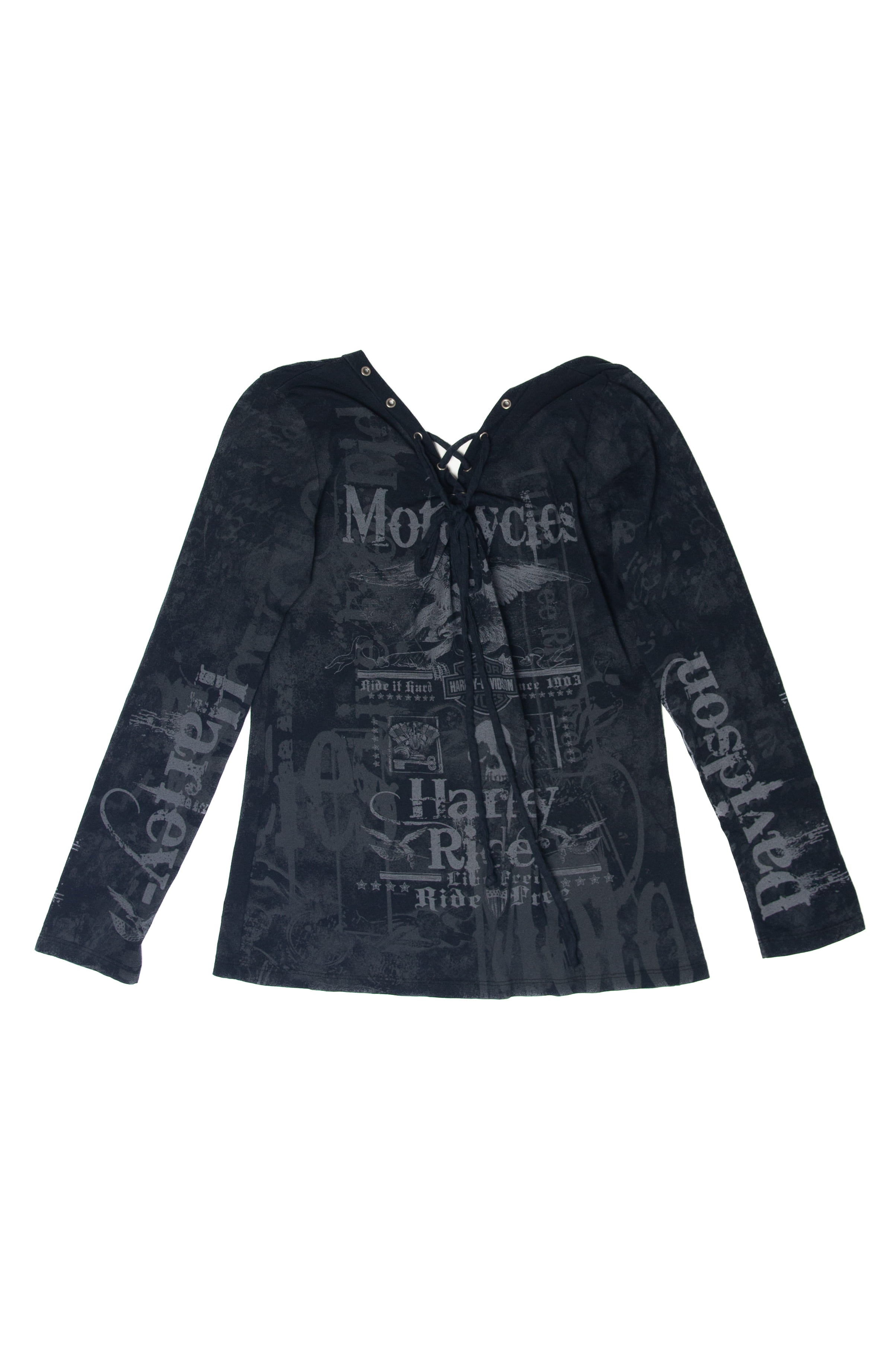 Recycled Lace Up Harley Davidson Long Sleeve T-Shirt
