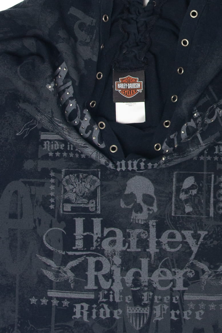 Recycled Lace Up Harley Davidson Long Sleeve T-Shirt