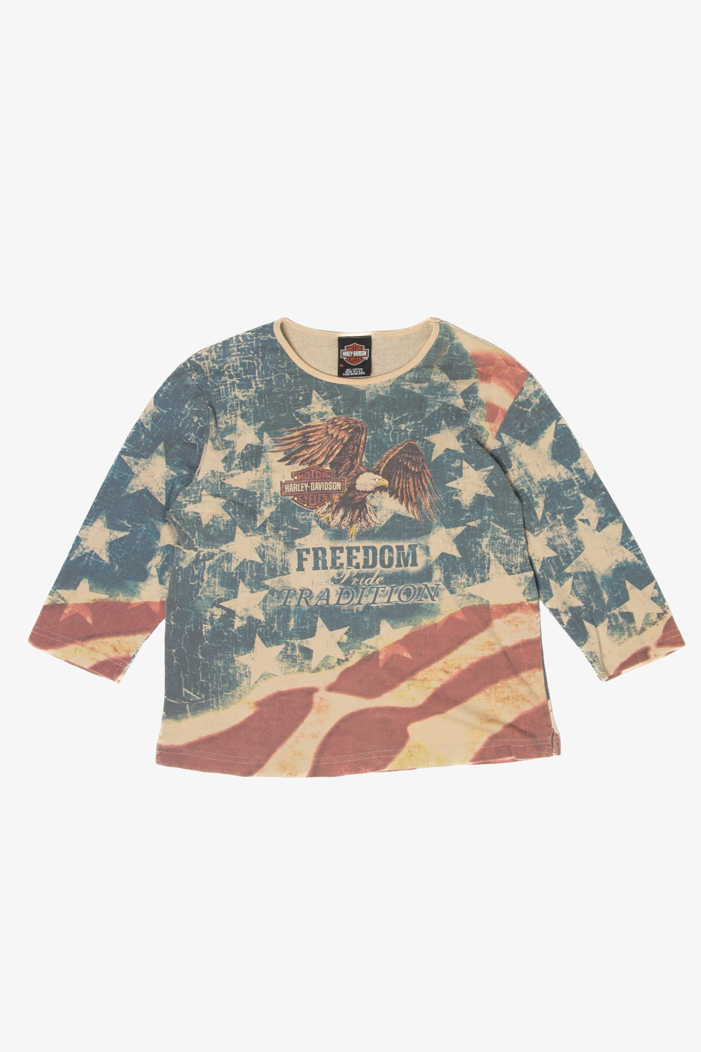 Vintage Y2K "Freedom Pride Tradition" American Flag Harley Davidson T-Shirt (2000s)