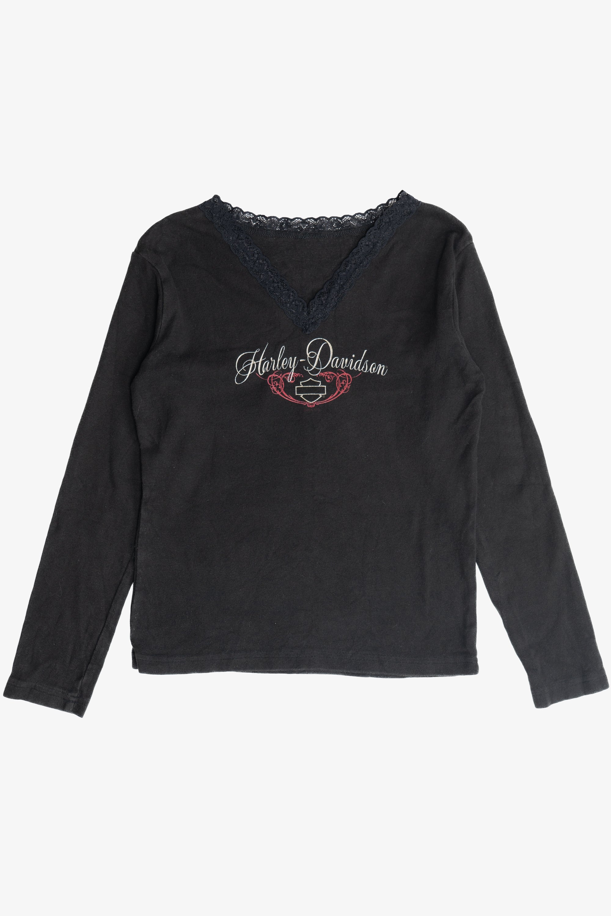 Harley Davidson Ribbed Lace Edge Long Sleeve T-Shirt (2000s)