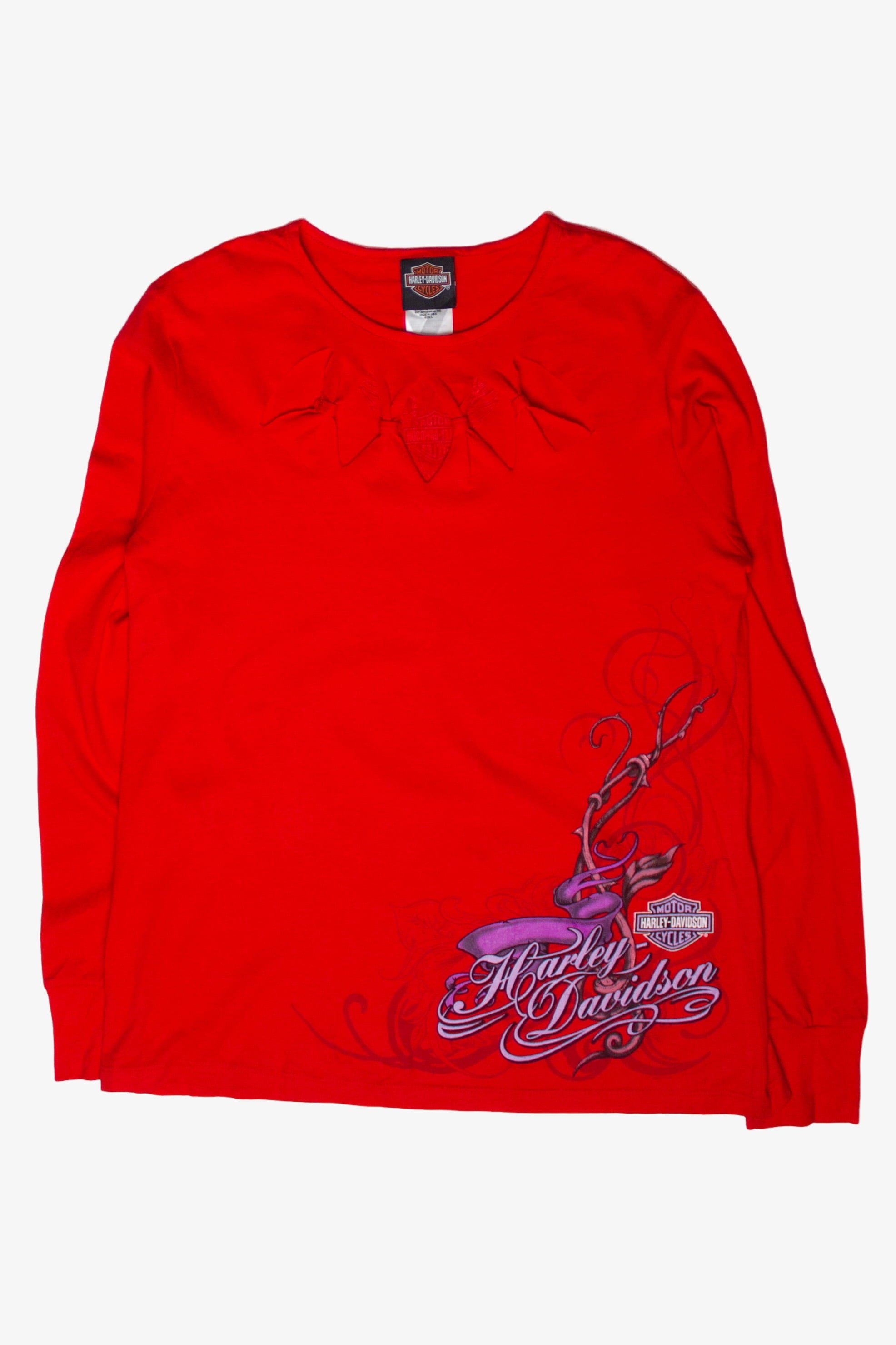 Red Chest Cutout Long Sleeve Harley Davidson T-Shirt (2010s)