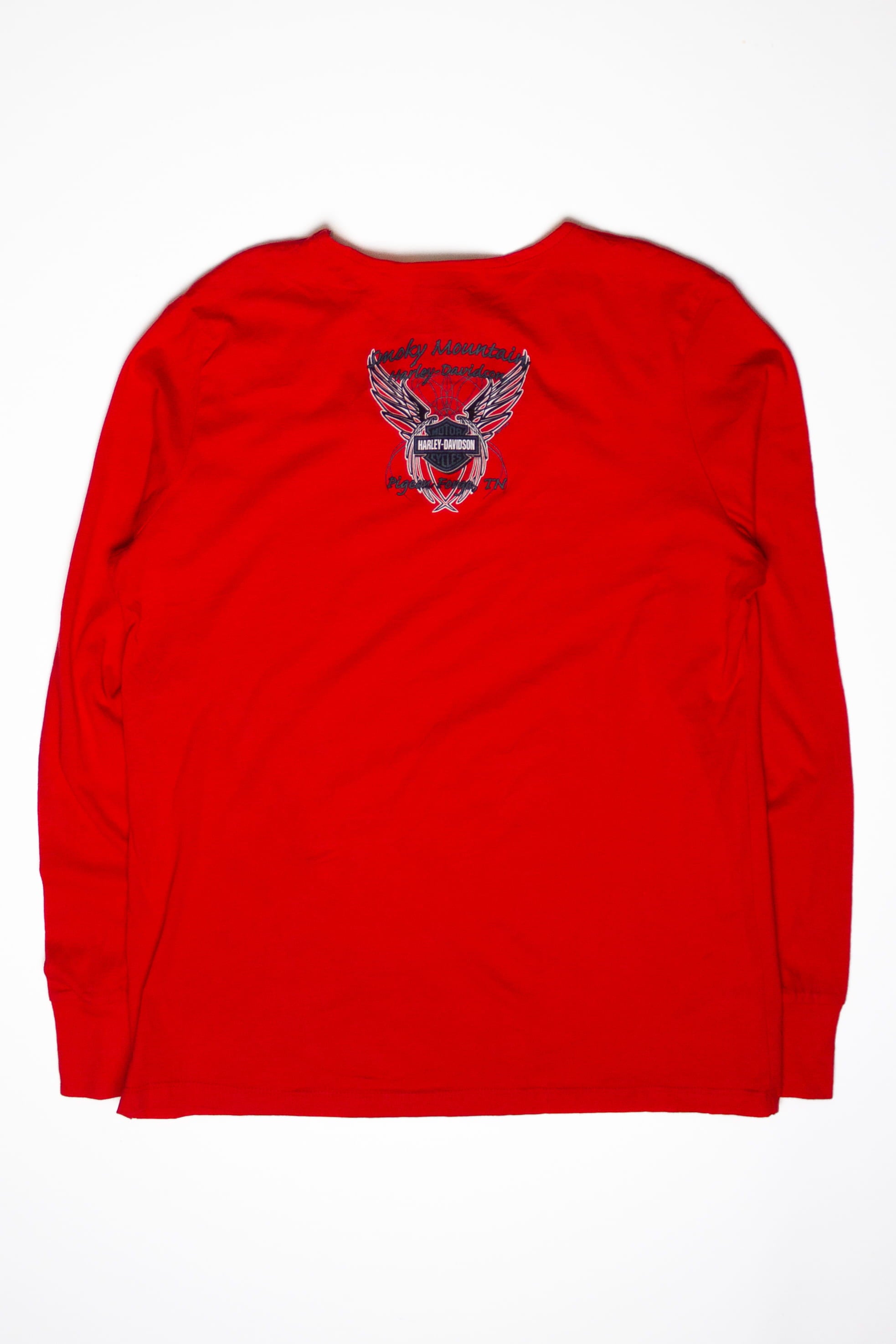 Red Chest Cutout Long Sleeve Harley Davidson T-Shirt (2010s)