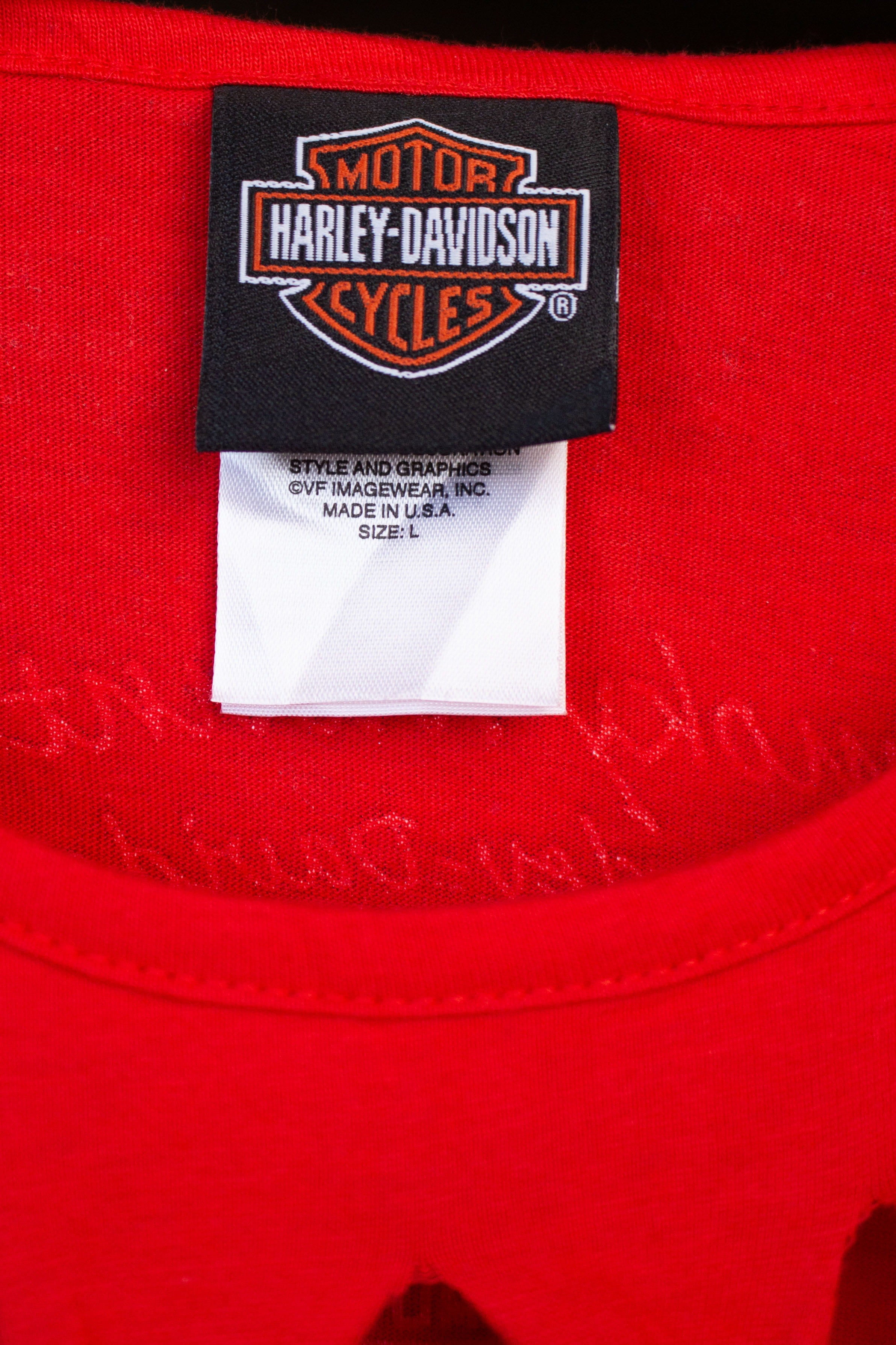 Red Chest Cutout Long Sleeve Harley Davidson T-Shirt (2010s)