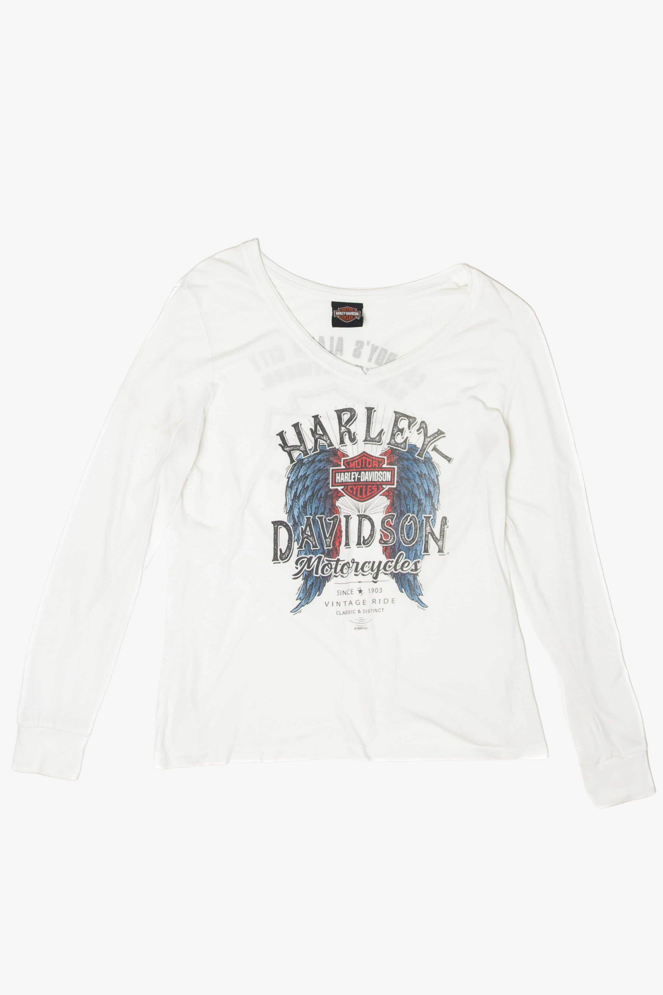 Recycled Cowboy's Alamo Harley Davidson Long Sleeve T-Shirt (2020s)