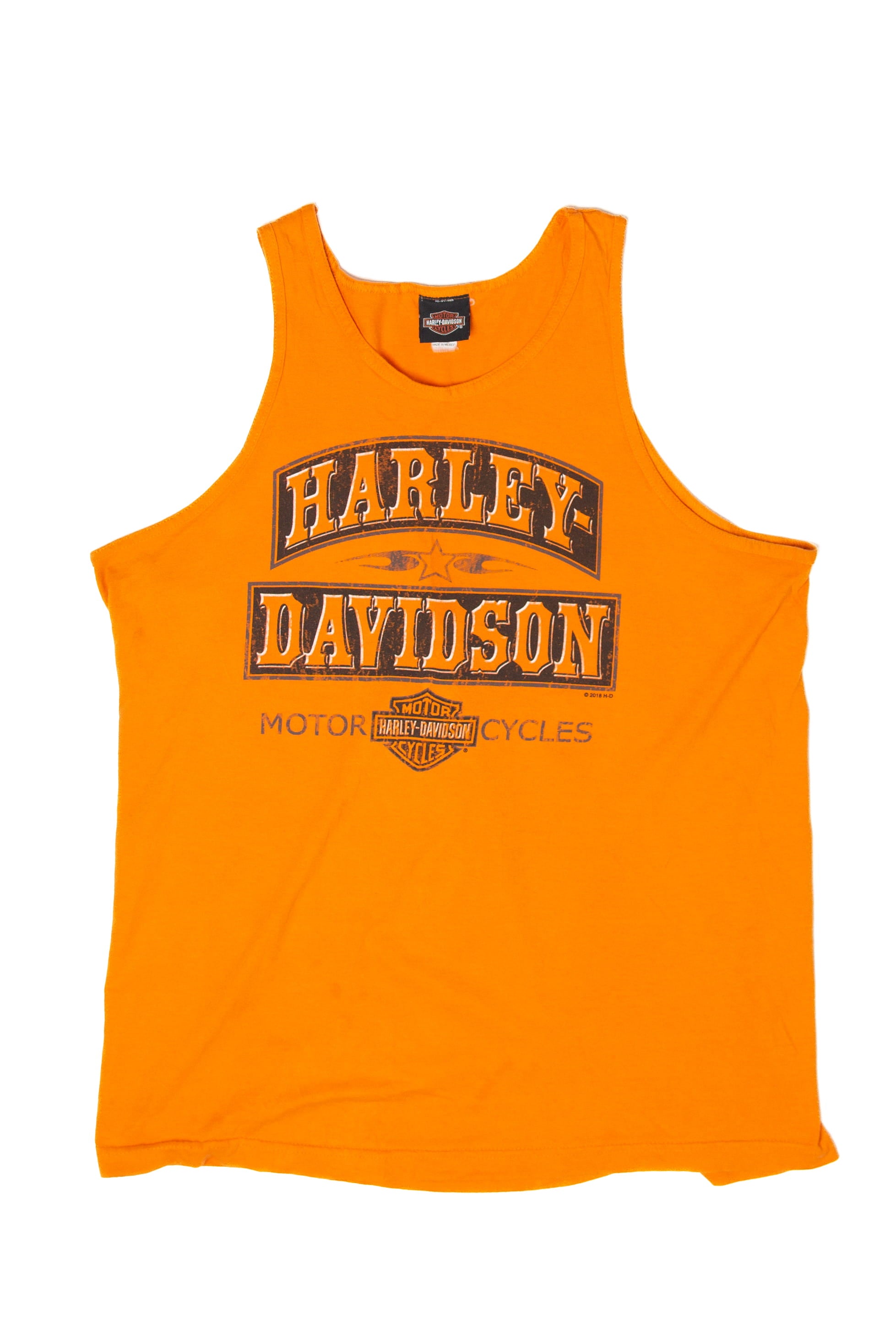 Recycled Orange Nag's Head Harley Davidson Sleeveless T-Shirt (2010s)