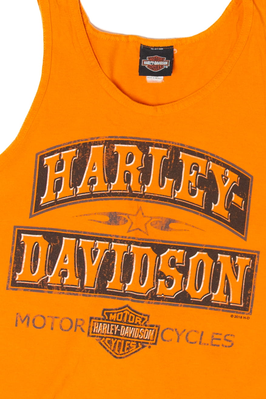 Recycled Orange Nag's Head Harley Davidson Sleeveless T-Shirt (2010s)