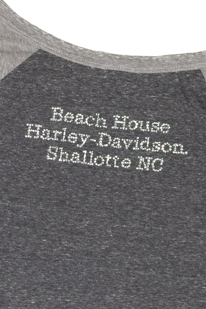 Recycled Gray Rhinestone Beach House Harley Davidson T-Shirt