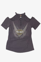 Recycled Cold Shoulder Rhinestones Harley Davidson T-Shirt (2020s)