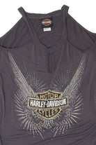 Recycled Cold Shoulder Rhinestones Harley Davidson T-Shirt (2020s)