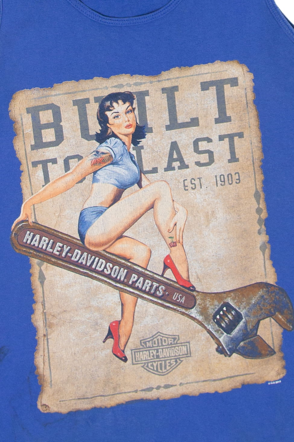 Recycled "Built To Last" Harley Davidson Sleeveless T-Shirt (2010s)