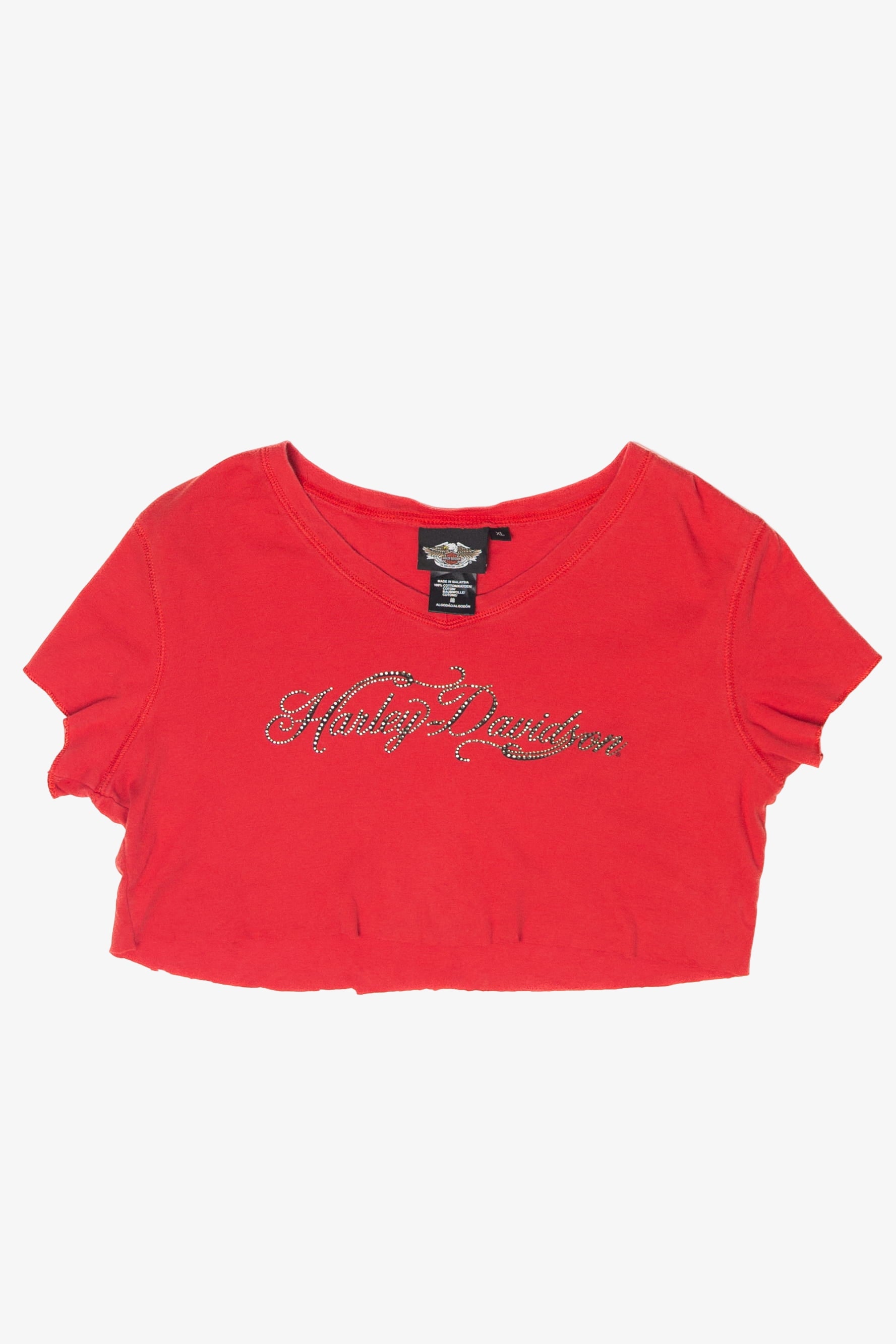 Recycled Rhinestone Crop Top Harley Davidson T-Shirt