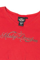 Recycled Rhinestone Crop Top Harley Davidson T-Shirt