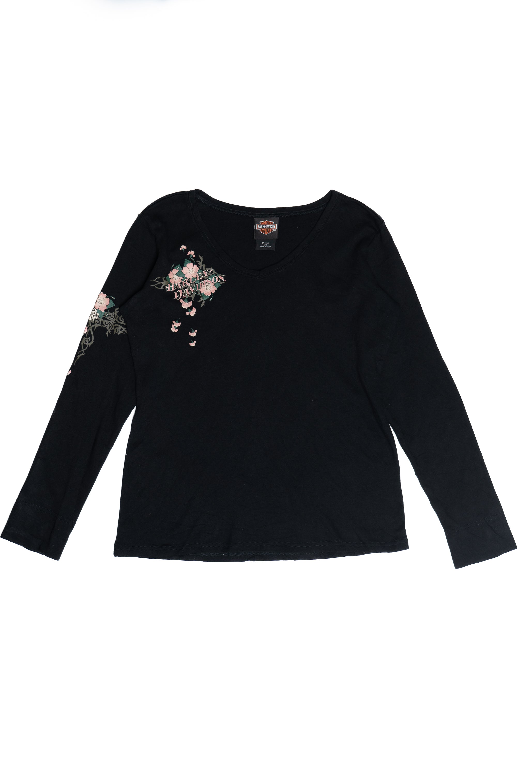 Vintage Harley Floral Tattoo Print Long Sleeve T-Shirt (2000s)