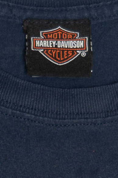 Distressed Navy Black Widow Harley Davidson Pocket T-Shirt