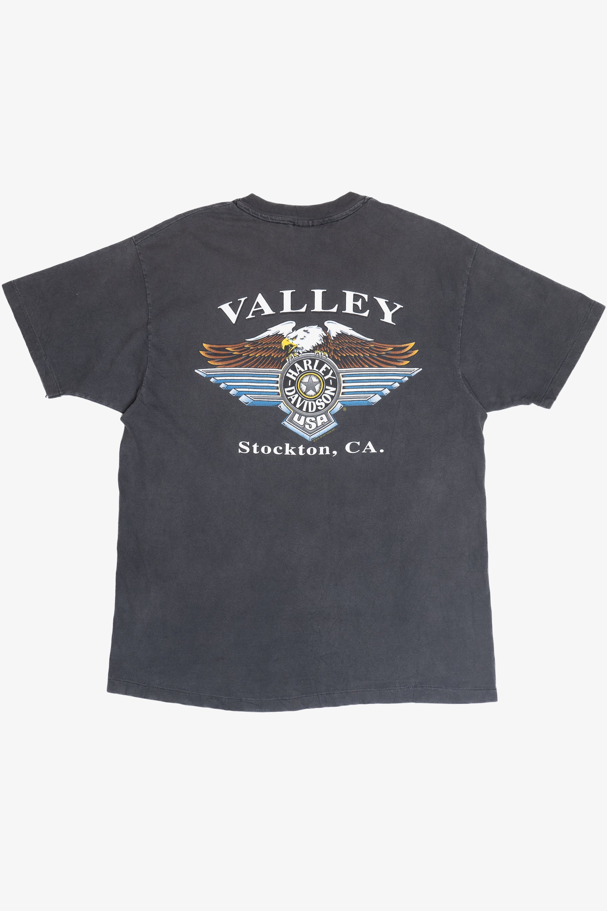Vintage Harley Davidson Stockton, CA. Faded Pocket T-Shirt (1990s)