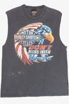 Vintage Harley Davidson "Don't Mess With U.S." "Cowboy Cutoff Sleeve T-Shirt (2000s)