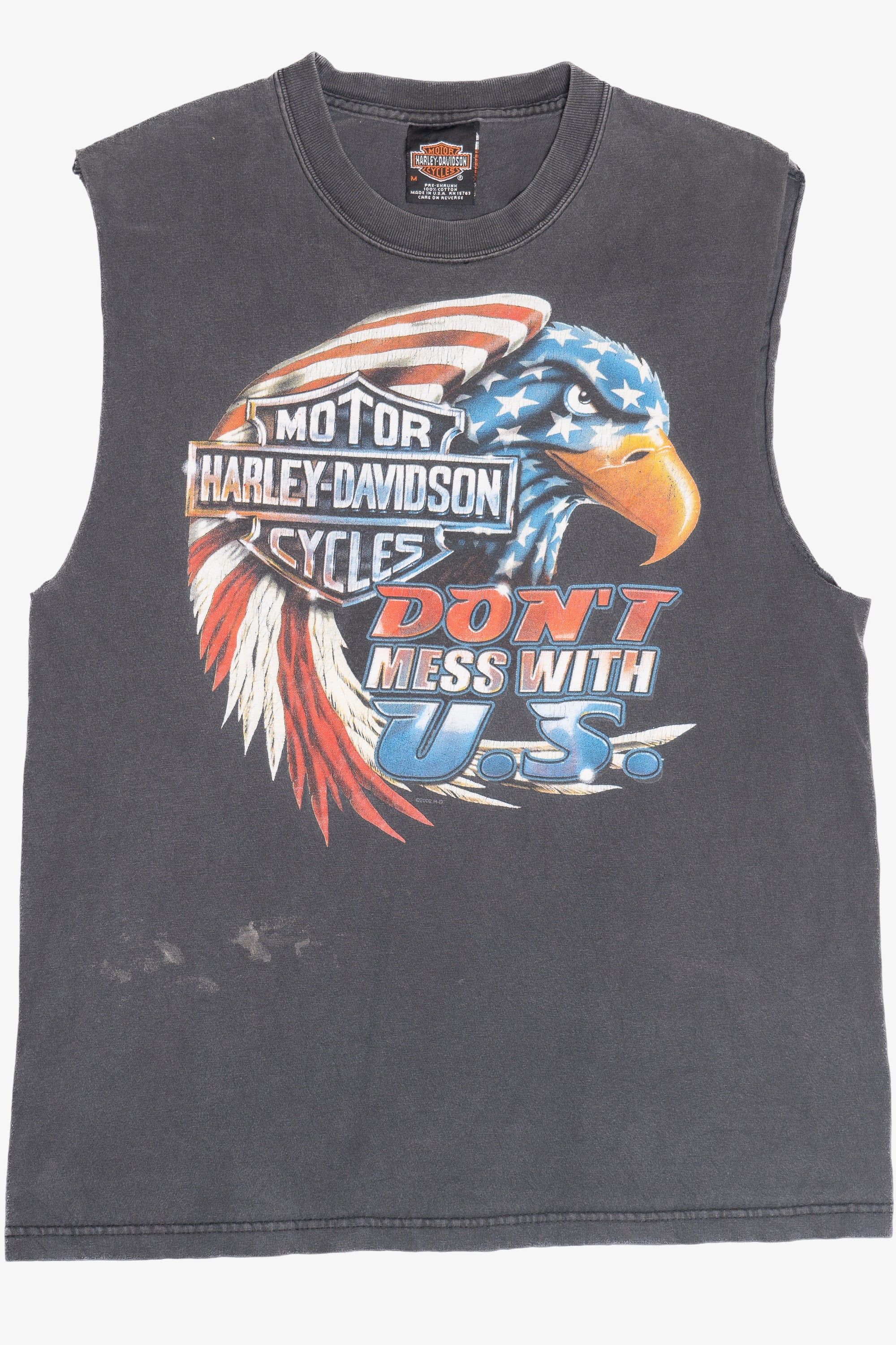 Vintage Harley Davidson "Don't Mess With U.S." "Cowboy Cutoff Sleeve T-Shirt (2000s)