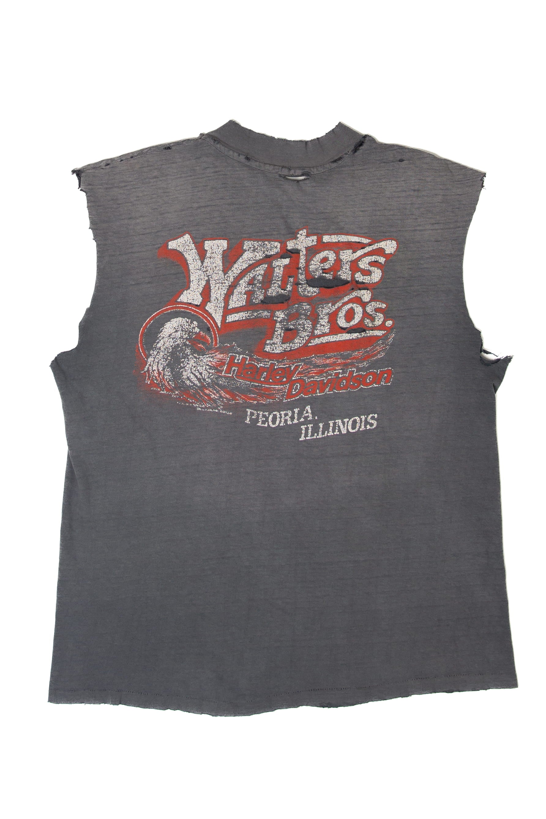 Vintage Thrashed Real Steel Harley Davidson Cutoff Sleeves T-Shirt (1990s)