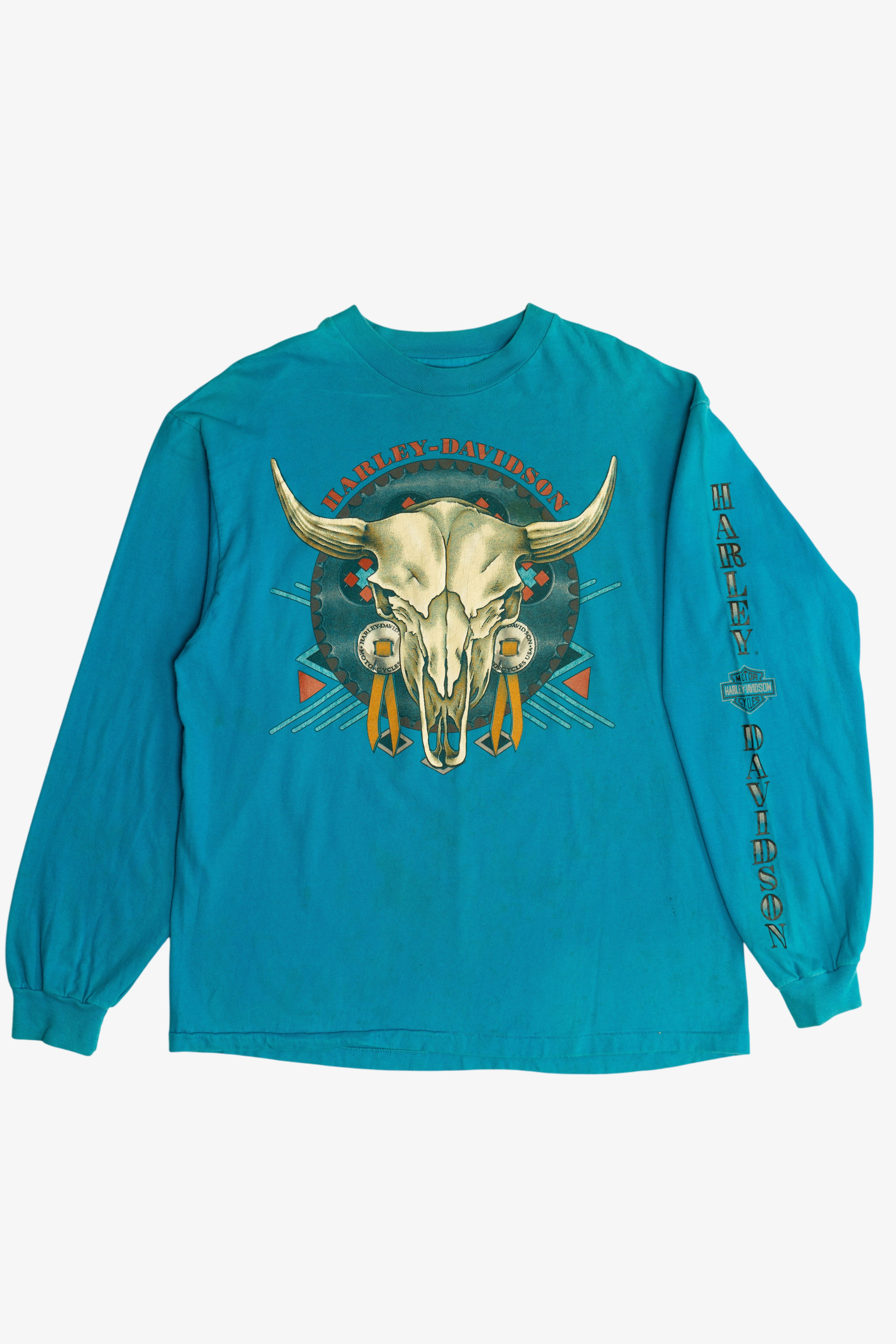 Vintage Harley Davidson "Myers-Duren" Skull Route 66 Long Sleeve T-Shirt (1990s)